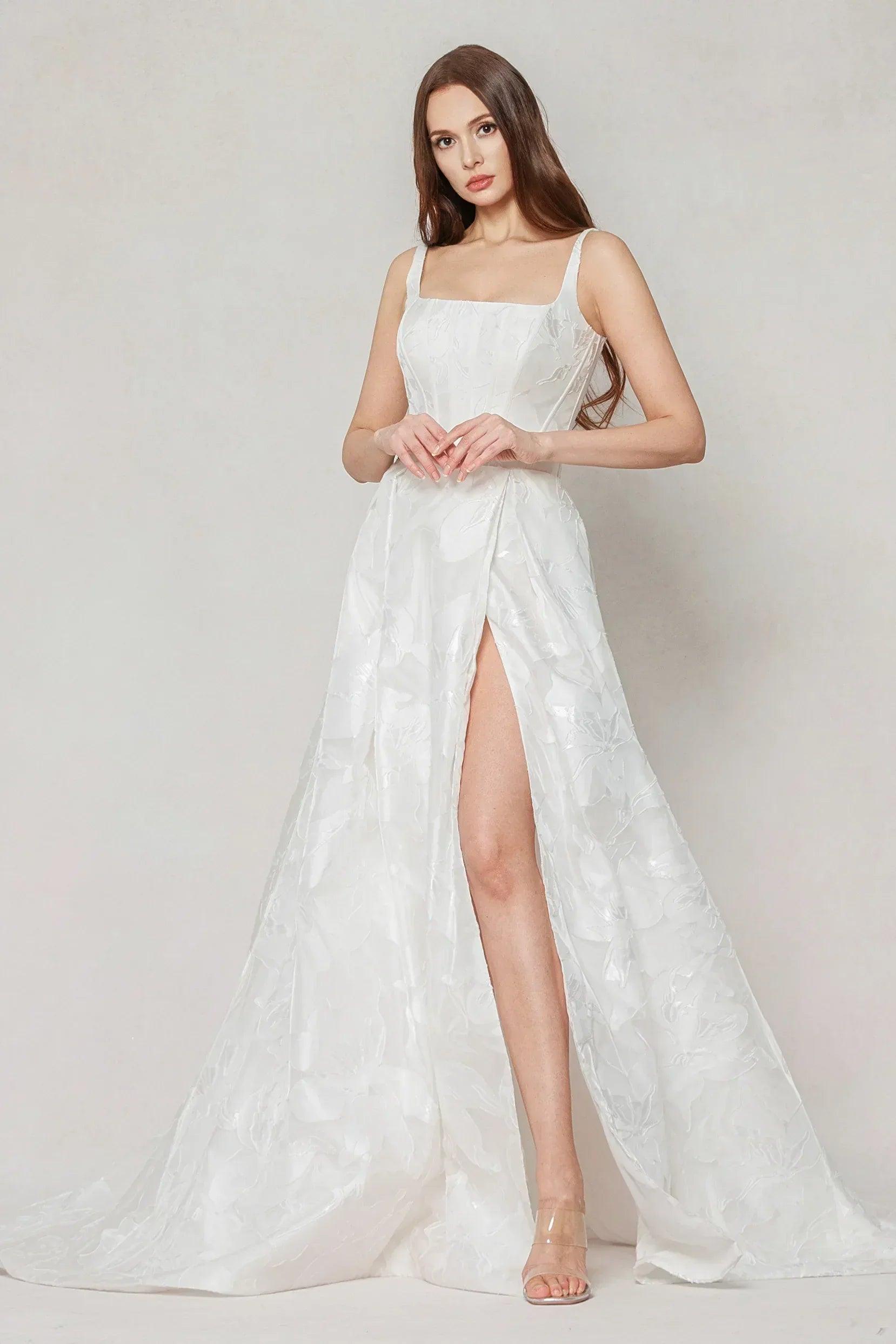 A-Line Court Train Jacquard Satin Wedding Dress CW3621