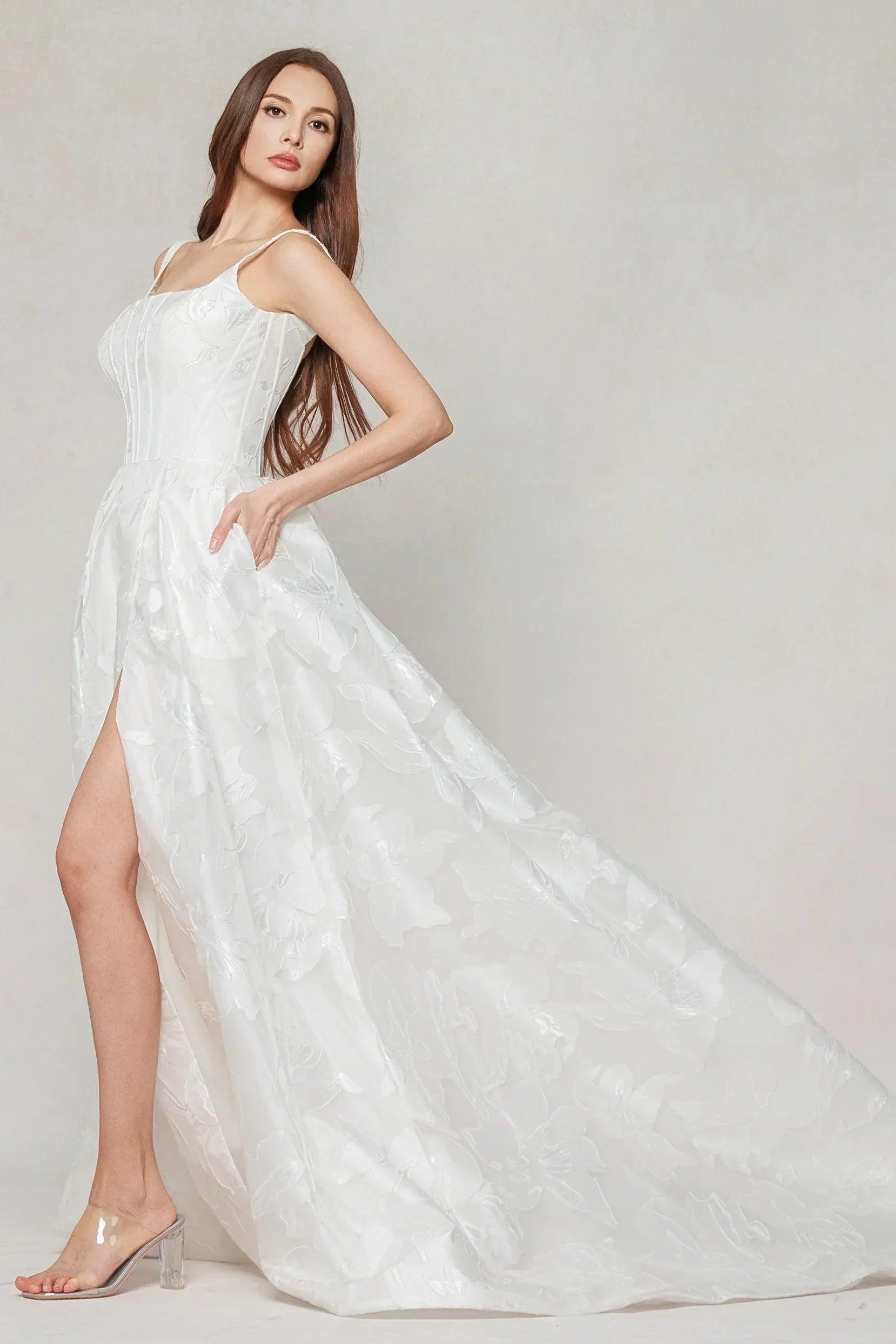 A-Line Court Train Jacquard Satin Wedding Dress CW3621