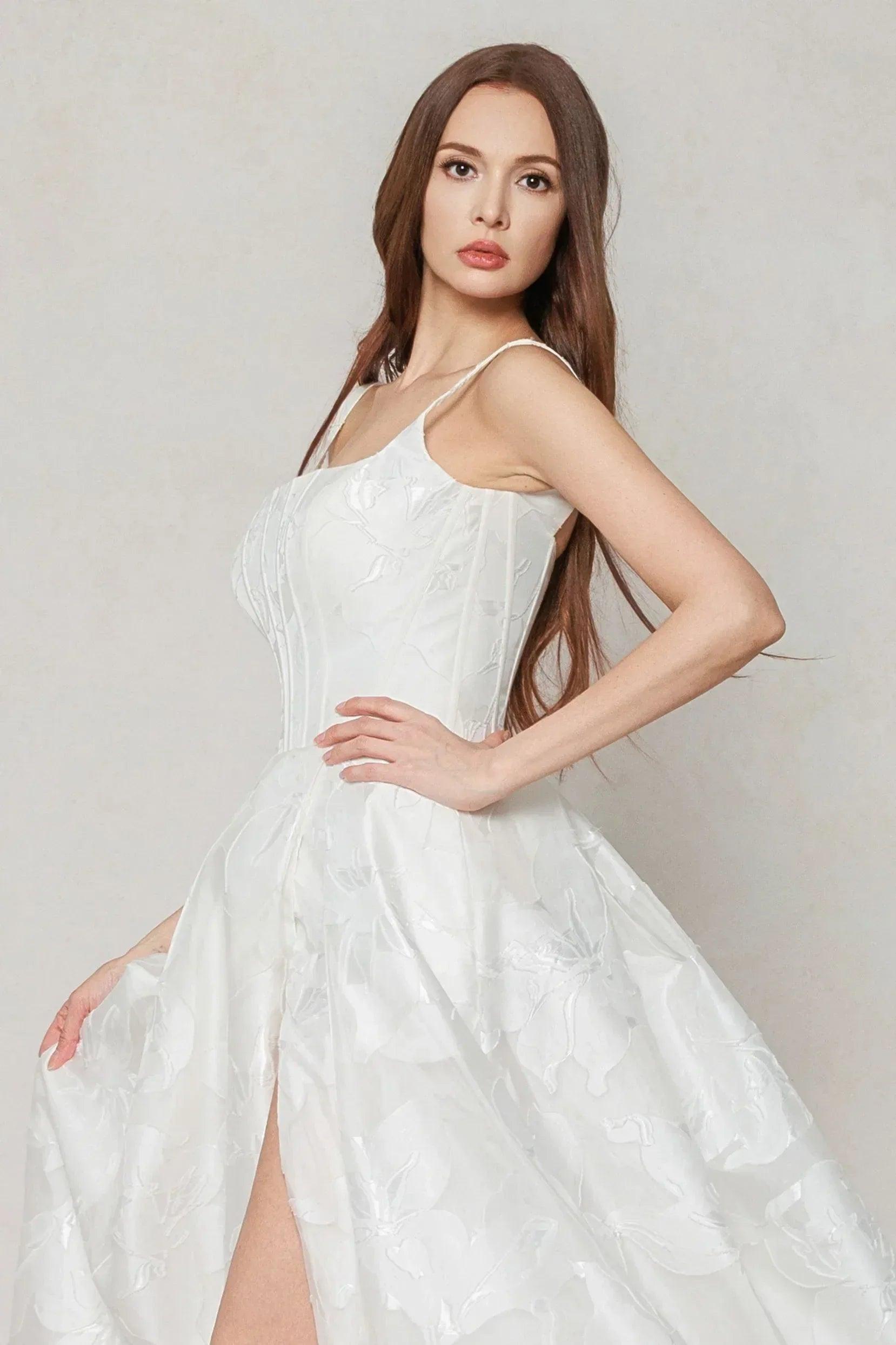 A-Line Court Train Jacquard Satin Wedding Dress CW3621