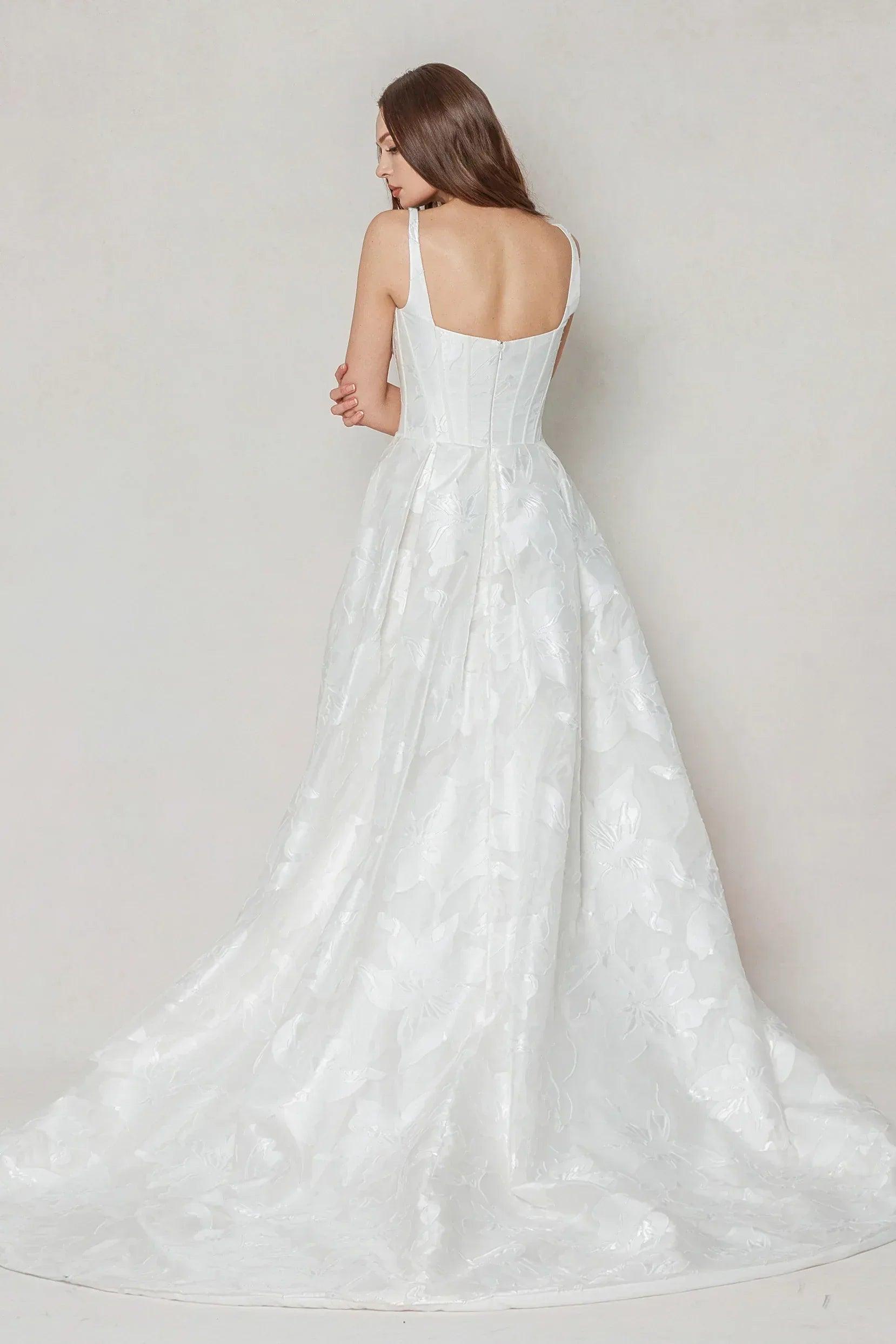 A-Line Court Train Jacquard Satin Wedding Dress CW3621