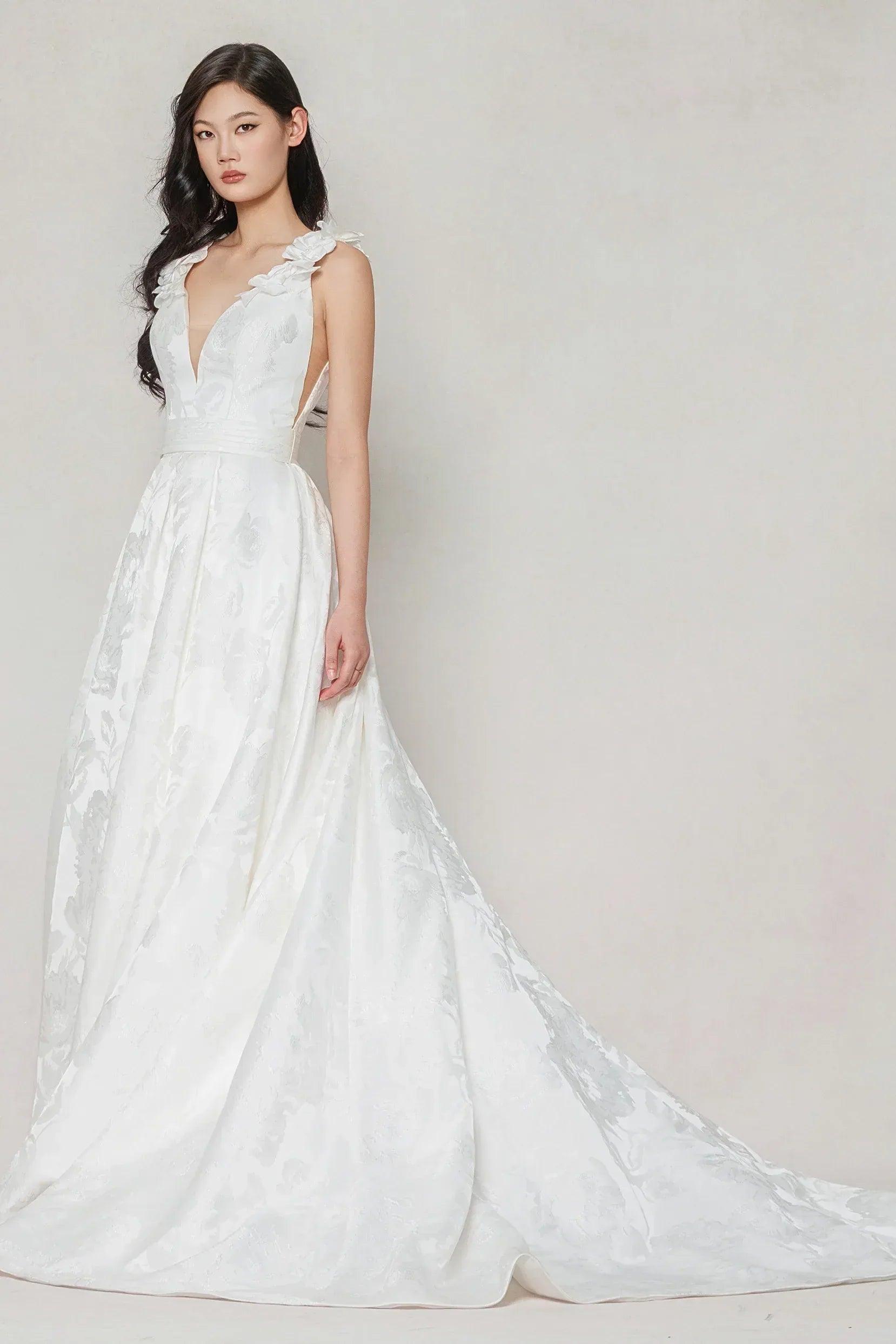 A-Line Court Train Jacquard Satin Wedding Dress CW3622