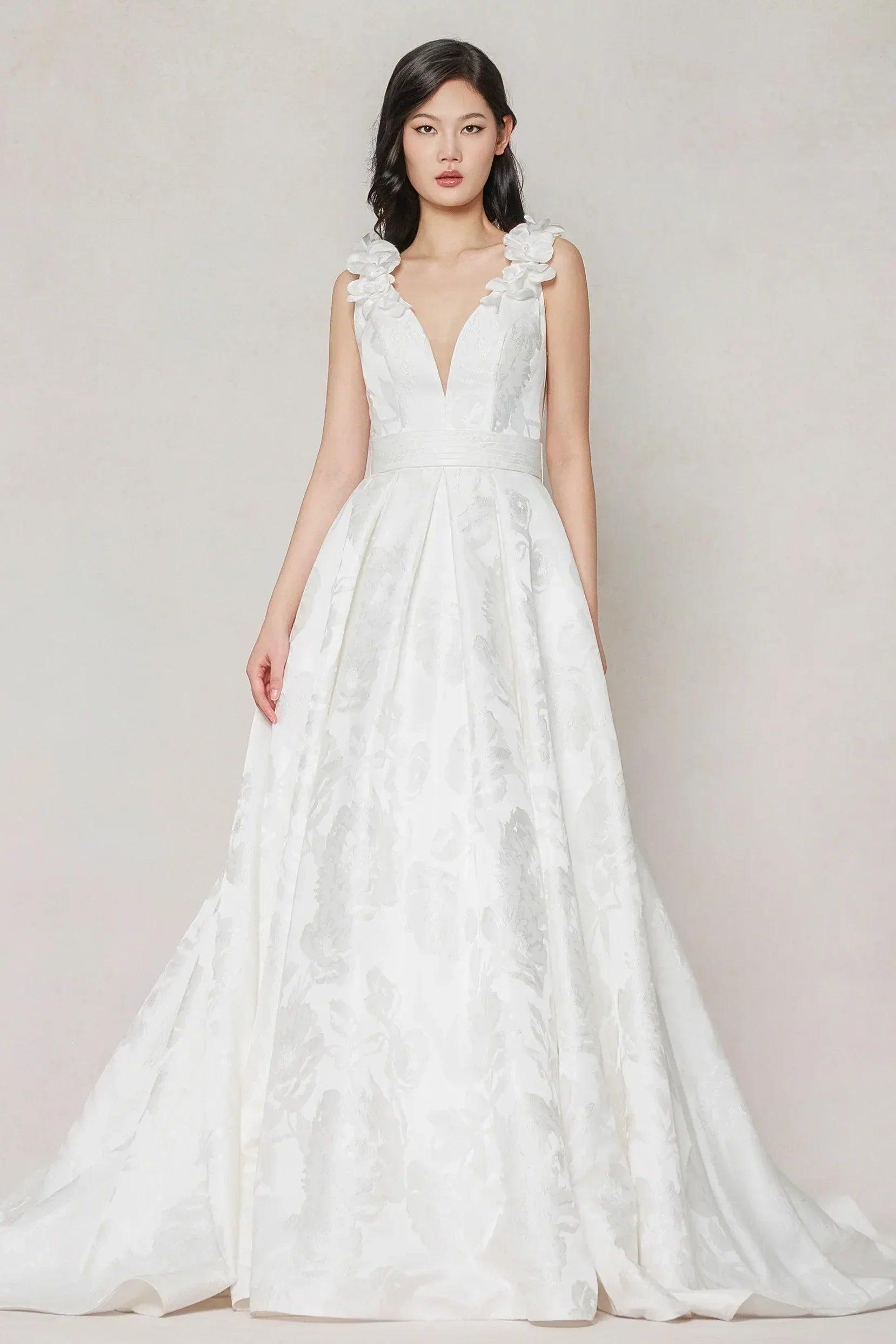 A-Line Court Train Jacquard Satin Wedding Dress CW3622