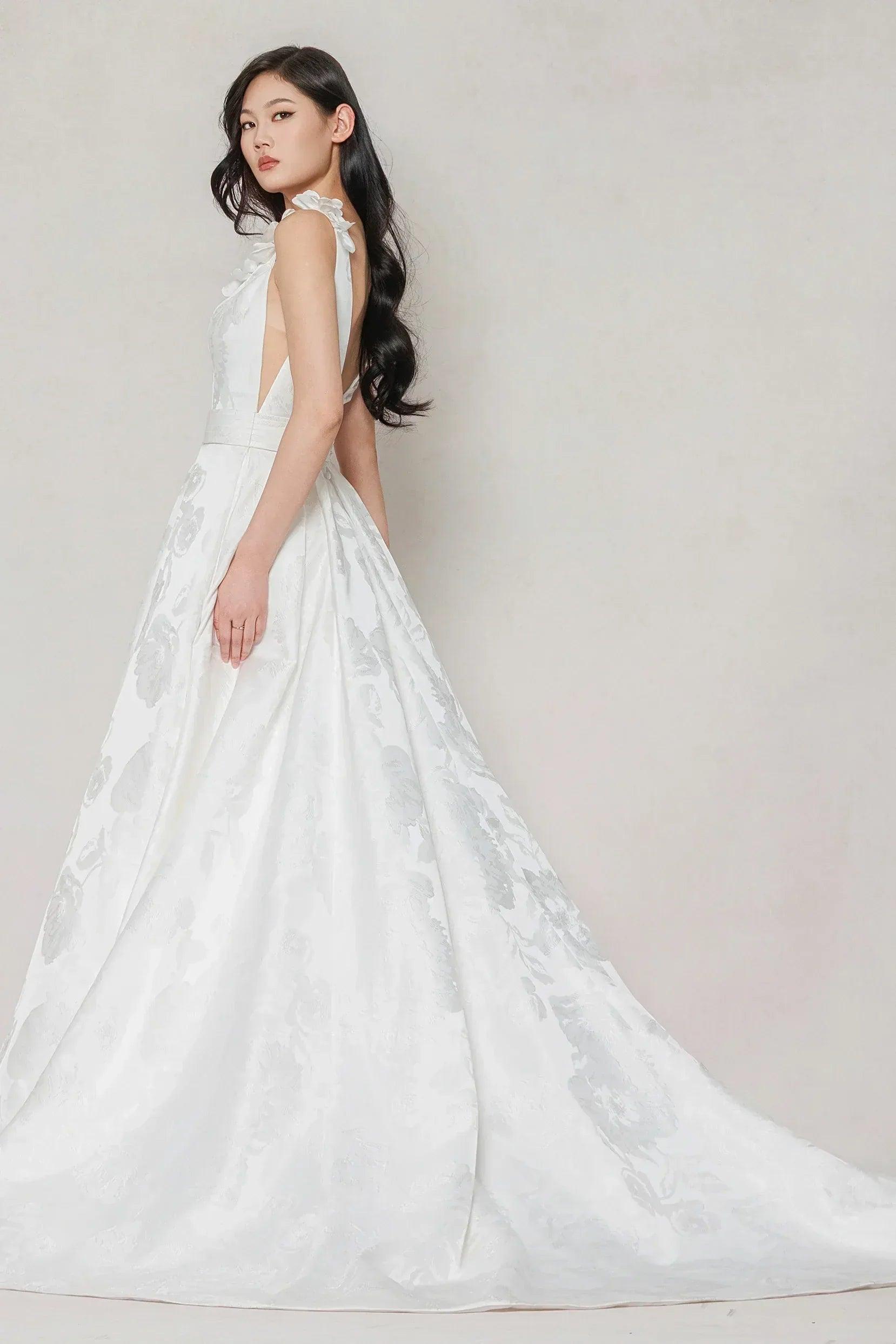 A-Line Court Train Jacquard Satin Wedding Dress CW3622