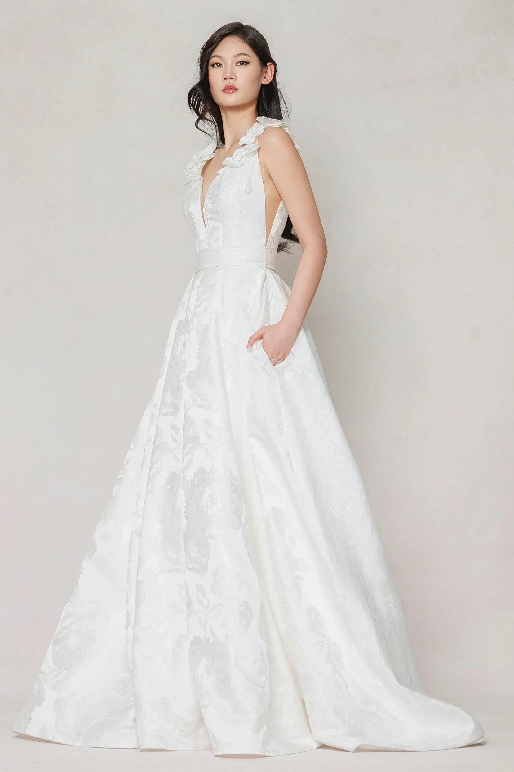 A-Line Court Train Jacquard Satin Wedding Dress CW3622