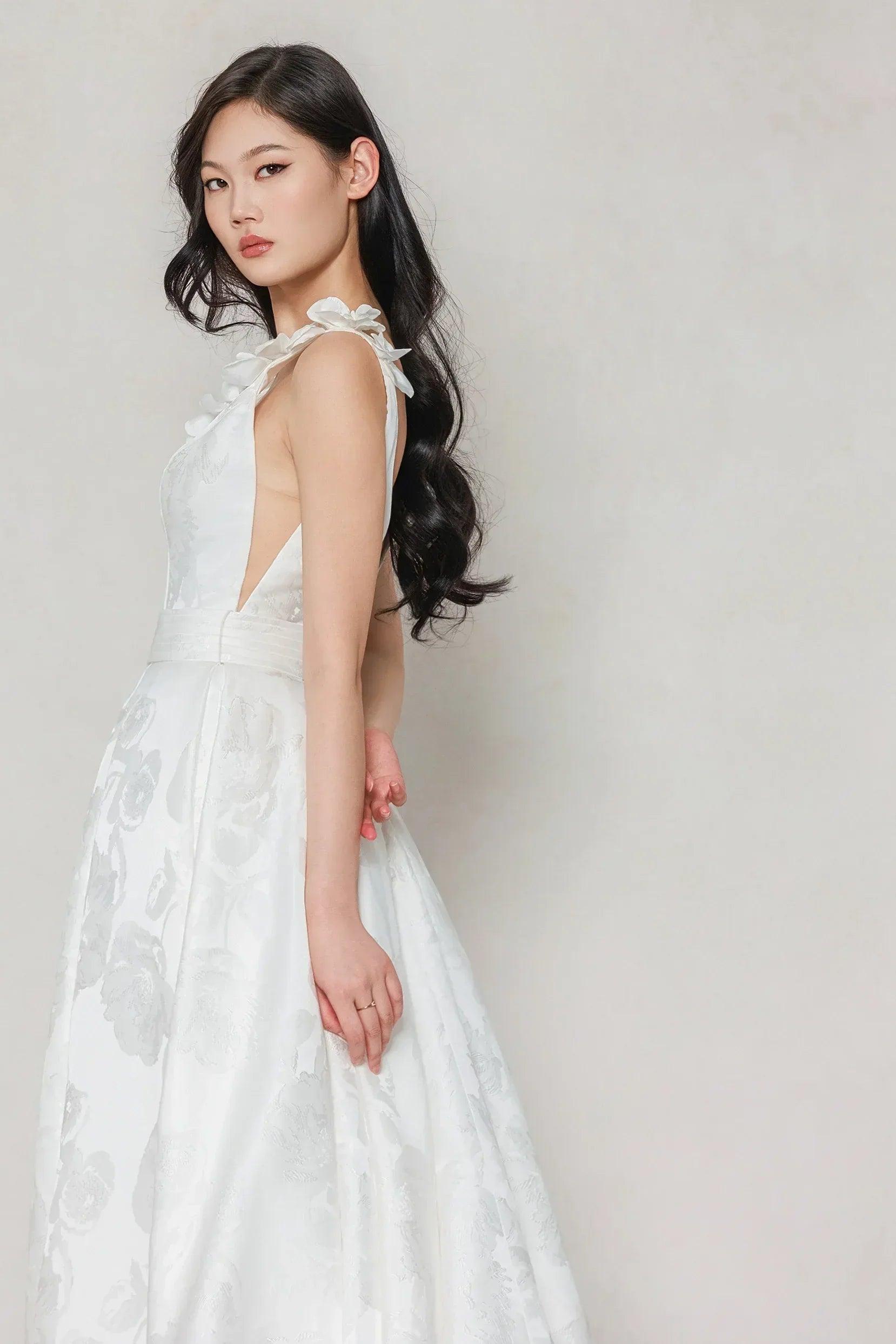 A-Line Court Train Jacquard Satin Wedding Dress CW3622