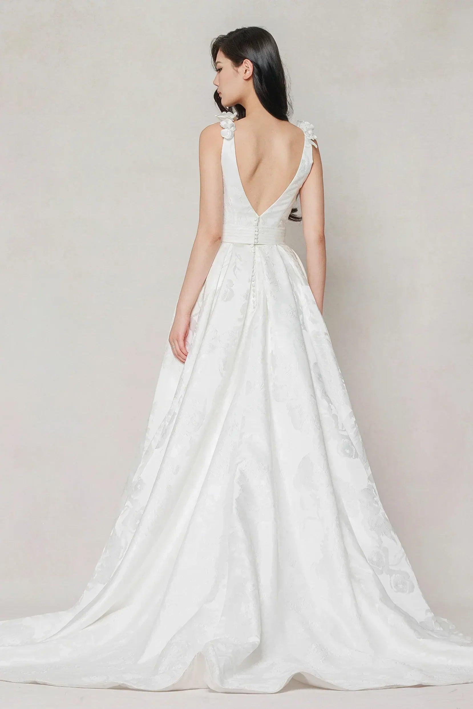 A-Line Court Train Jacquard Satin Wedding Dress CW3622