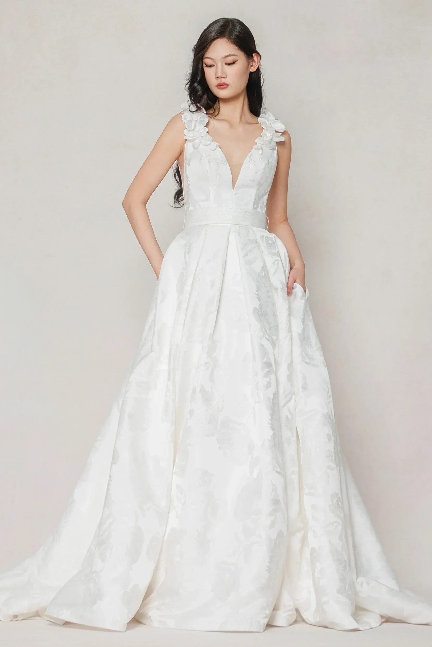 A-Line Court Train Jacquard Satin Wedding Dress CW3622