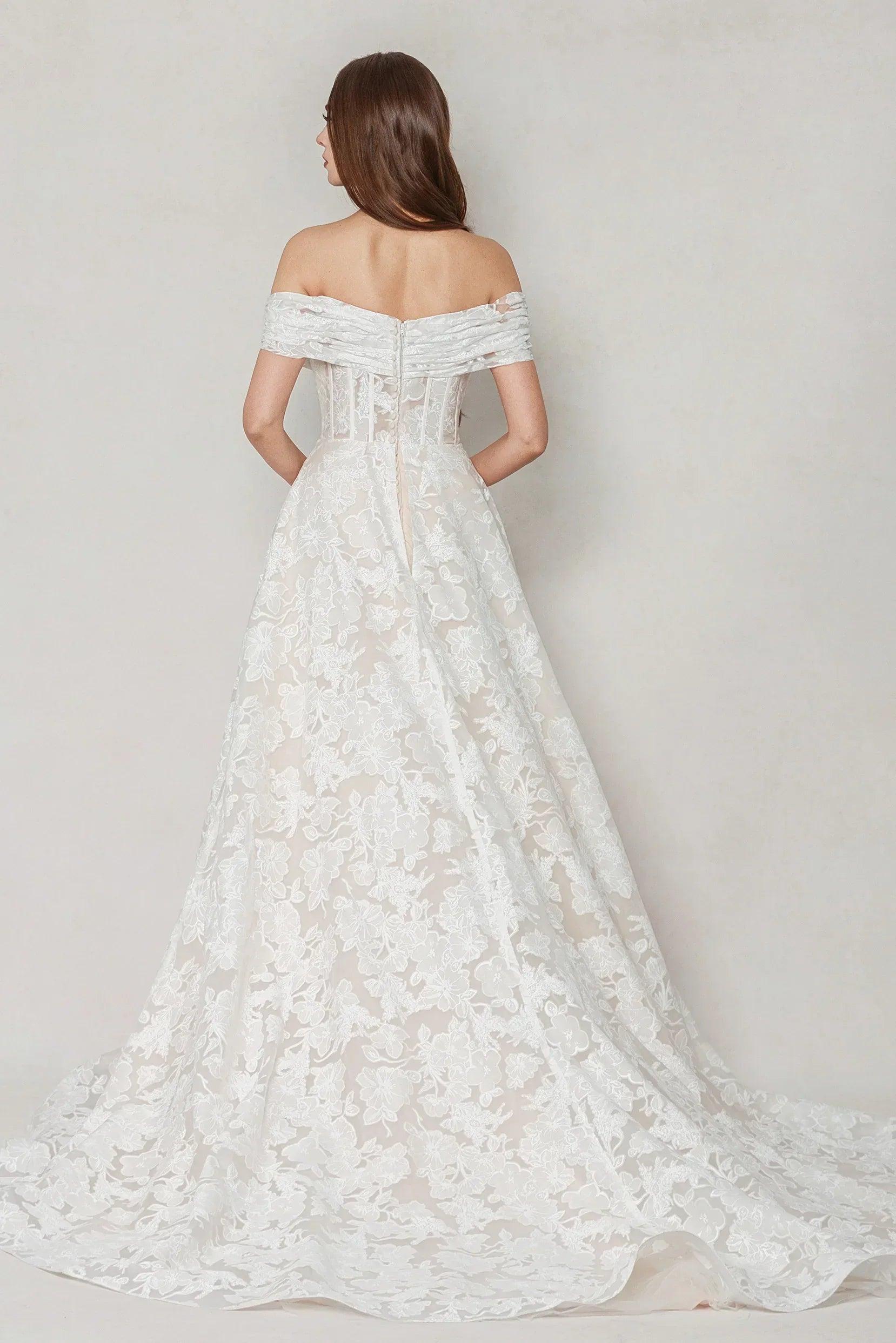 A-Line Court Train Gauze Broche Wedding Dress CW3623