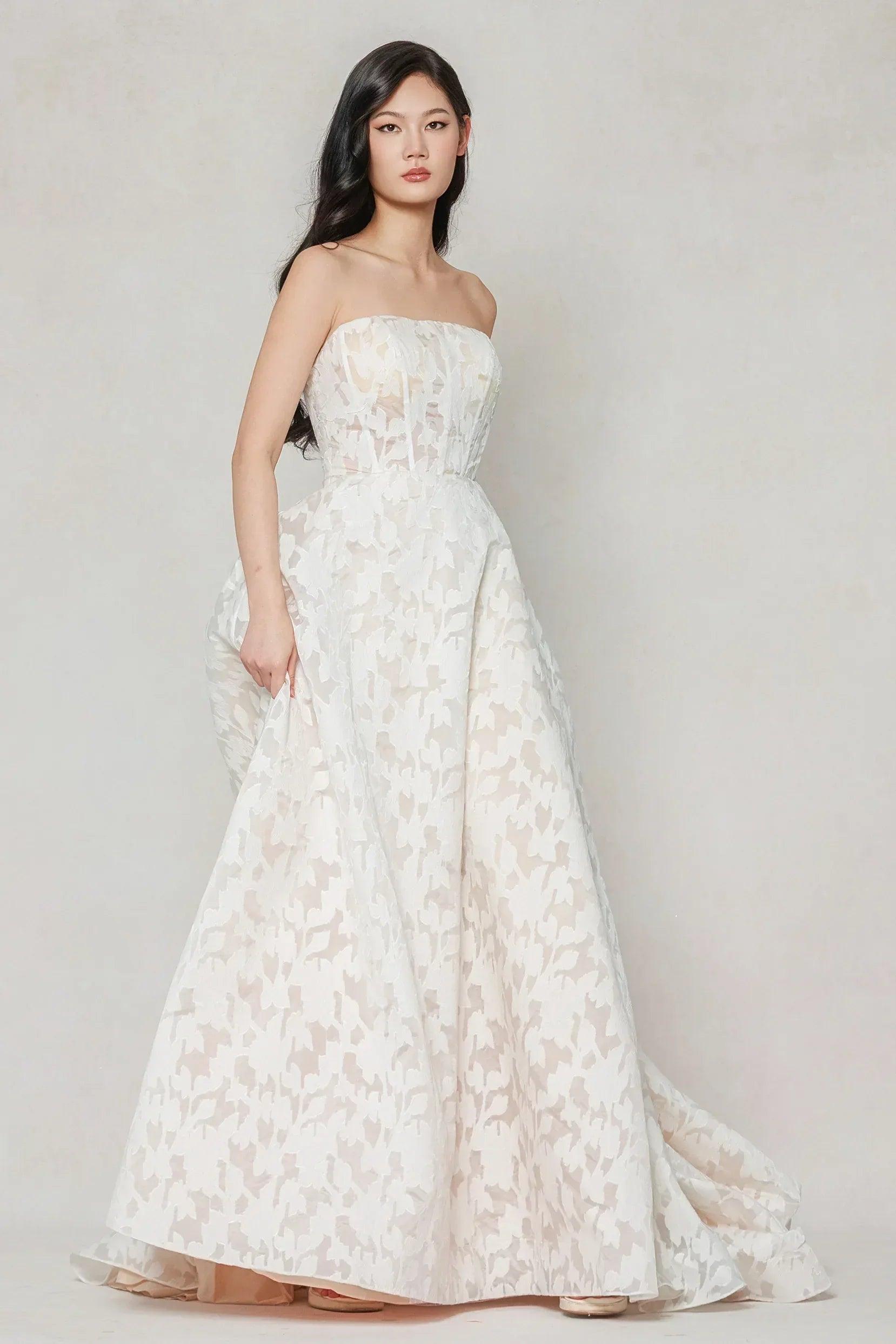 A-Line Court Train Gauze Broche Wedding Dress CW3624