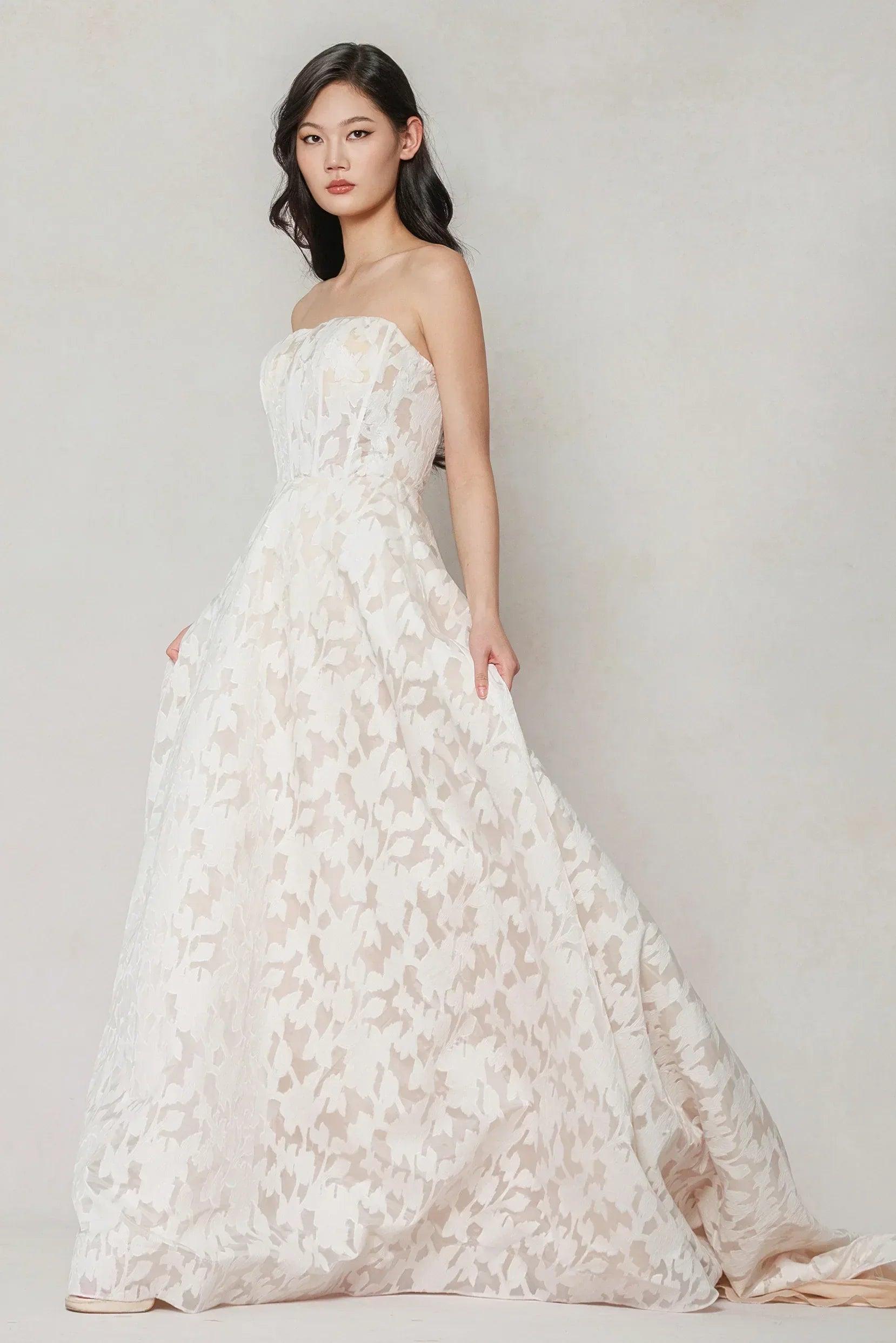 A-Line Court Train Gauze Broche Wedding Dress CW3624