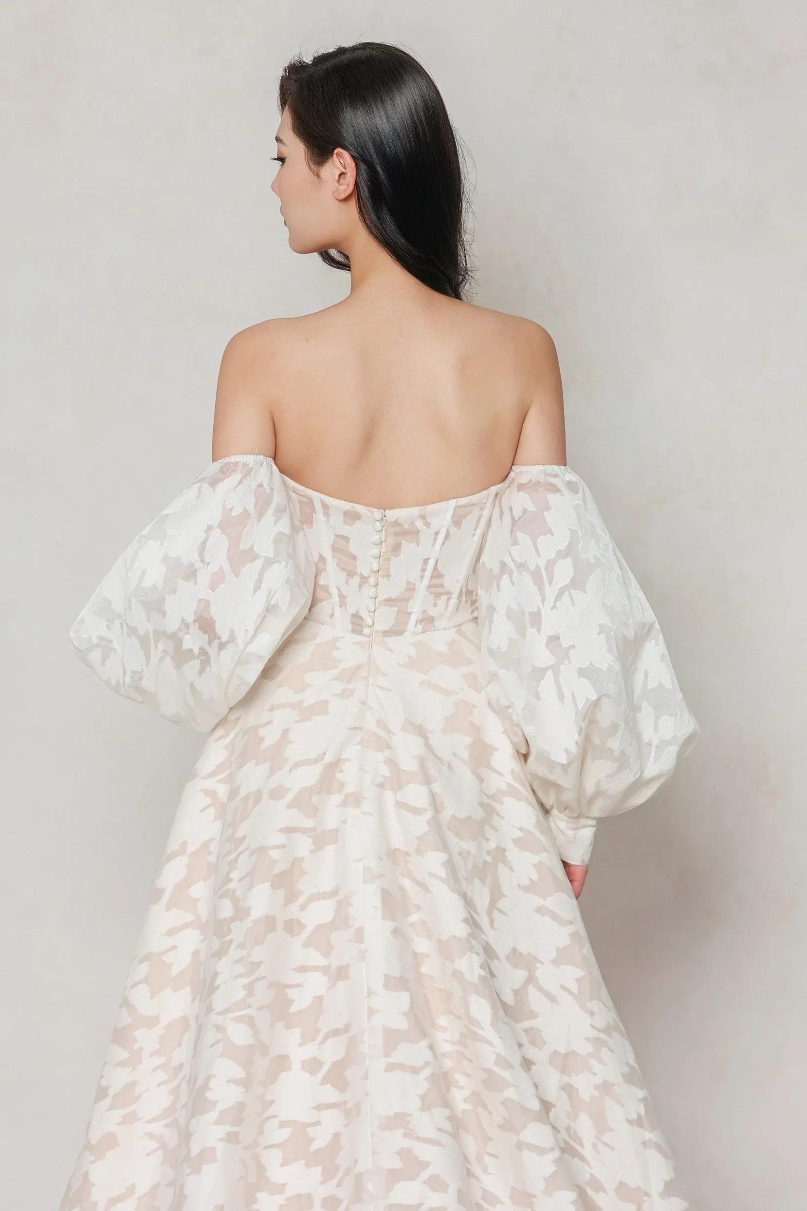 A-Line Court Train Gauze Broche Wedding Dress CW3624
