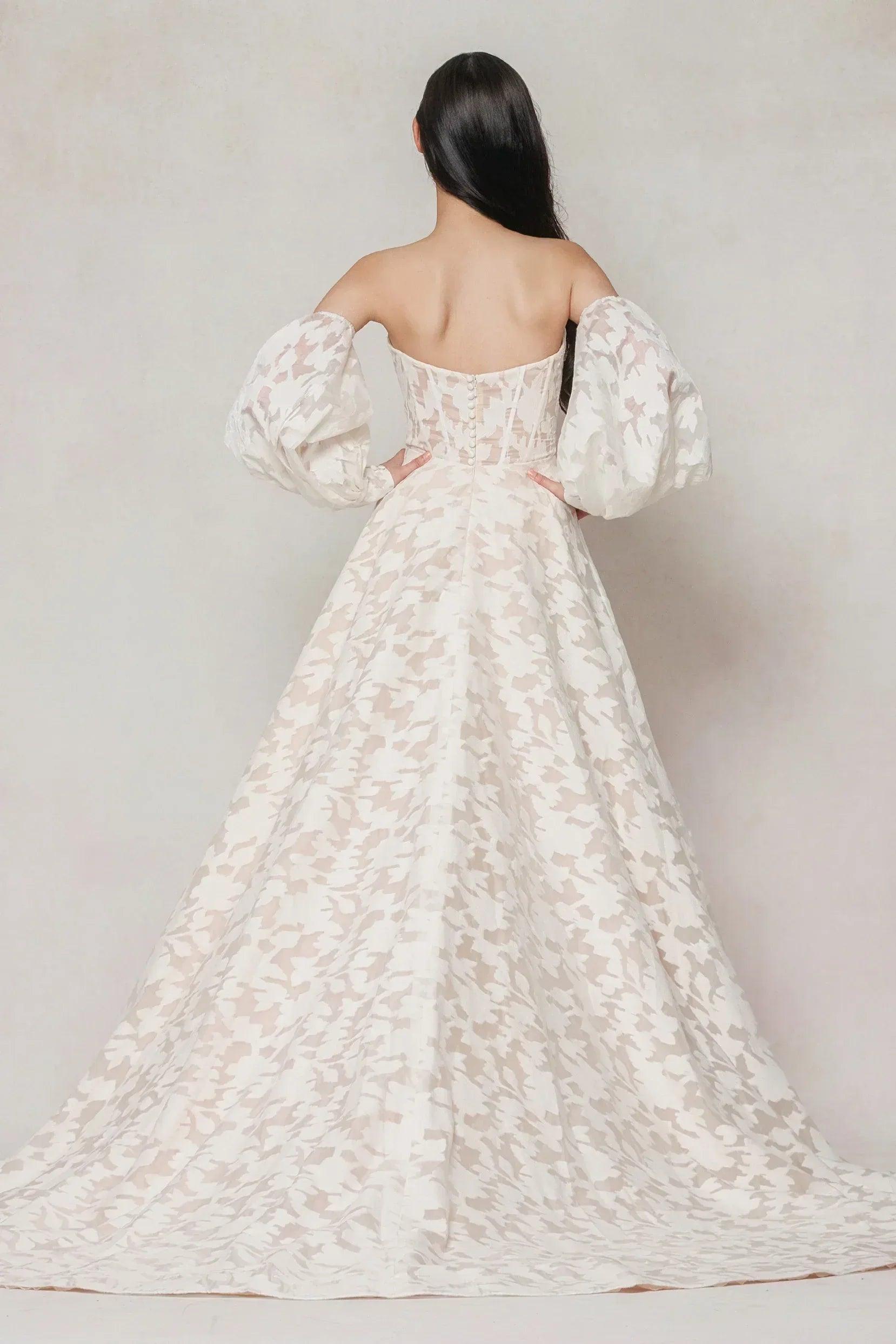 A-Line Court Train Gauze Broche Wedding Dress CW3624