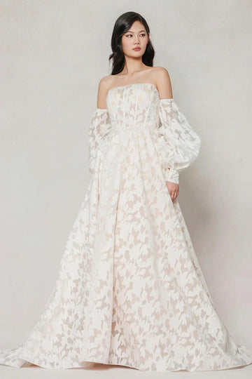 A-Line Court Train Gauze Broche Wedding Dress CW3624