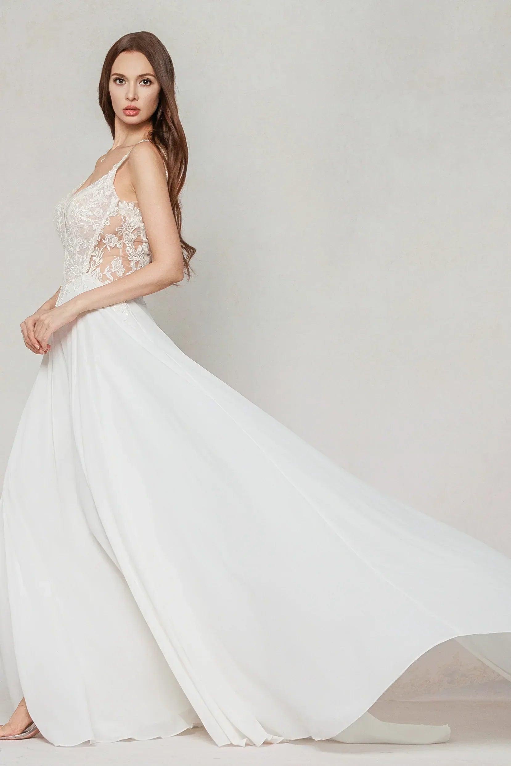 A-Line Court Train Chiffon Wedding Dress CW3625