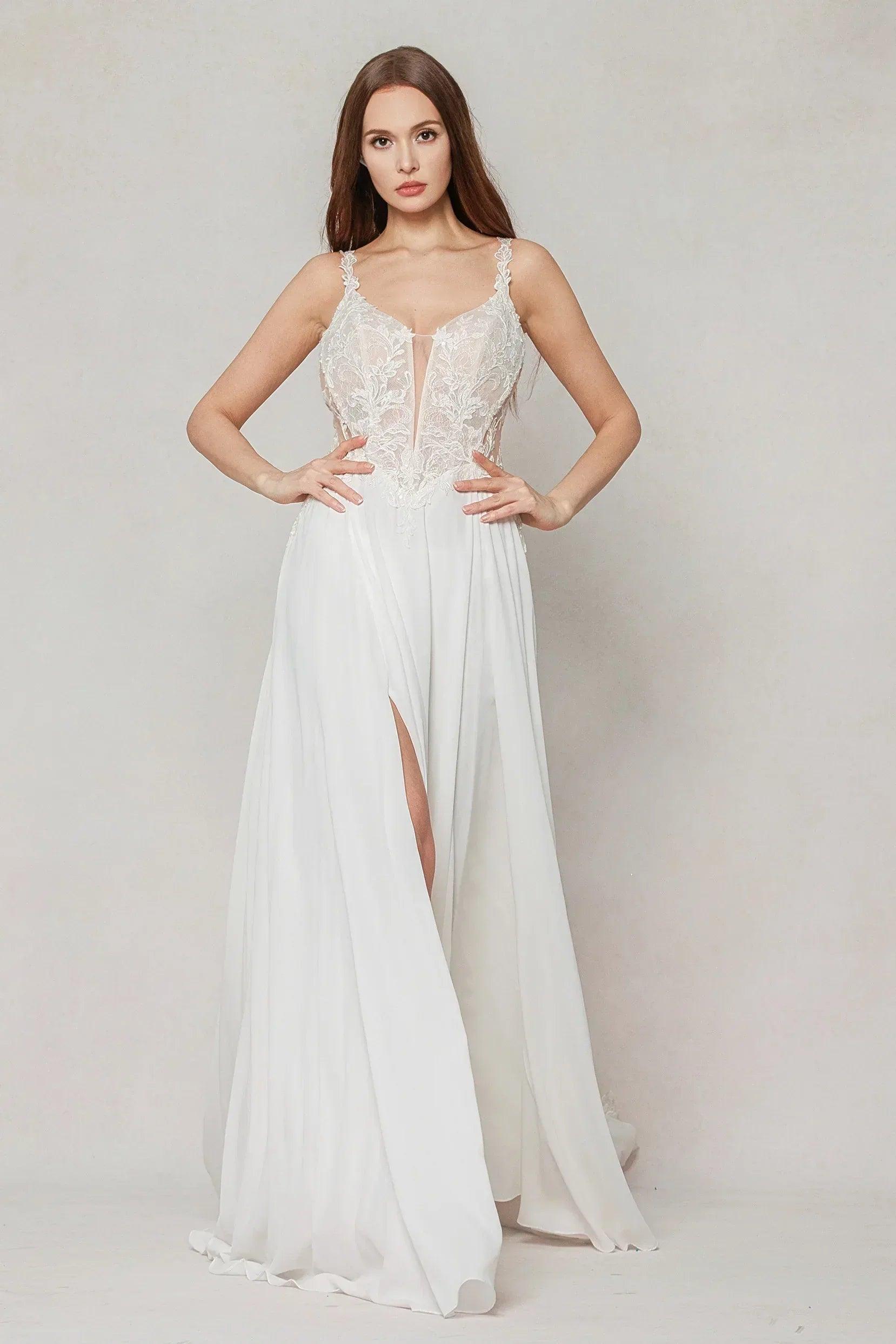 A-Line Court Train Chiffon Wedding Dress CW3625