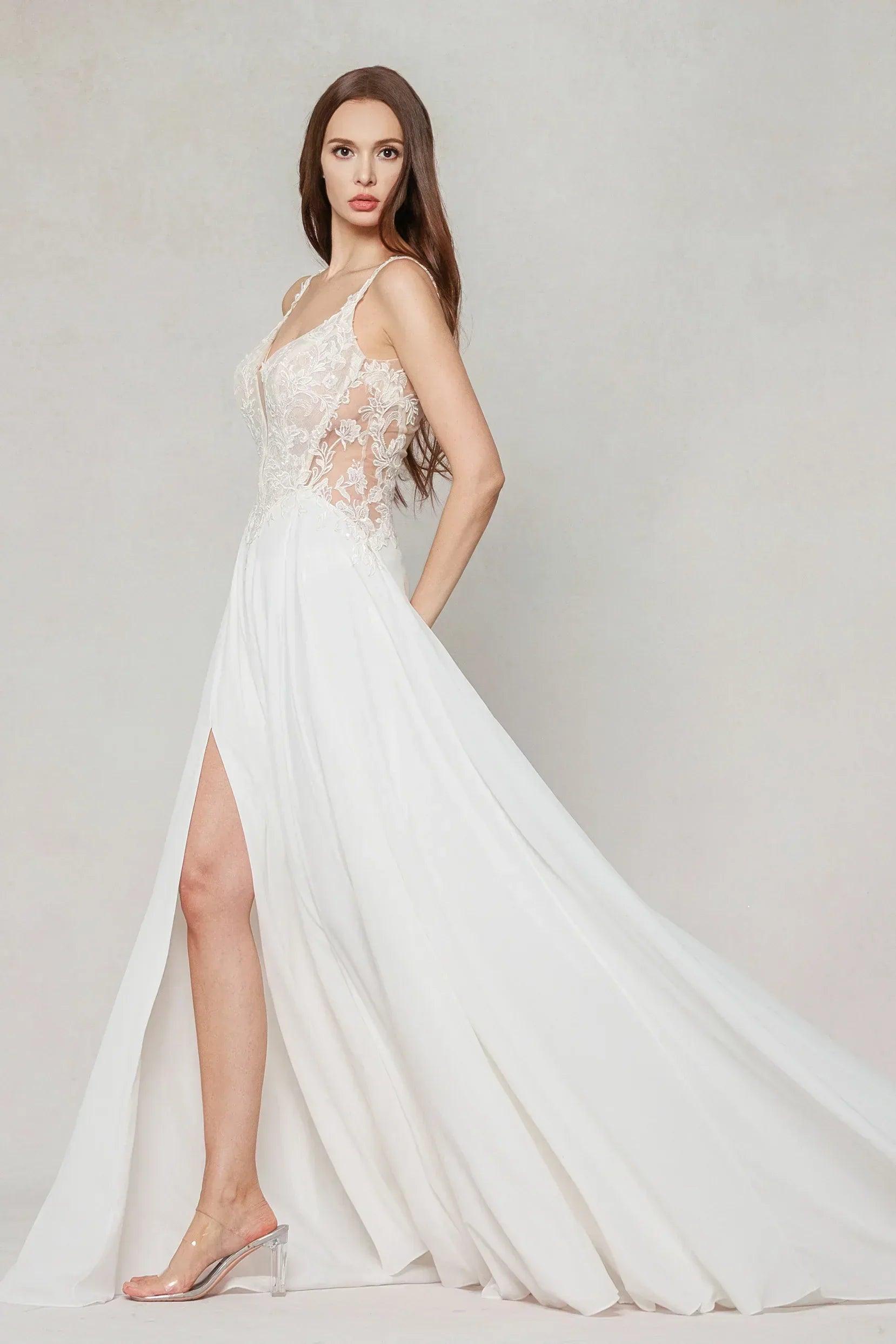 A-Line Court Train Chiffon Wedding Dress CW3625