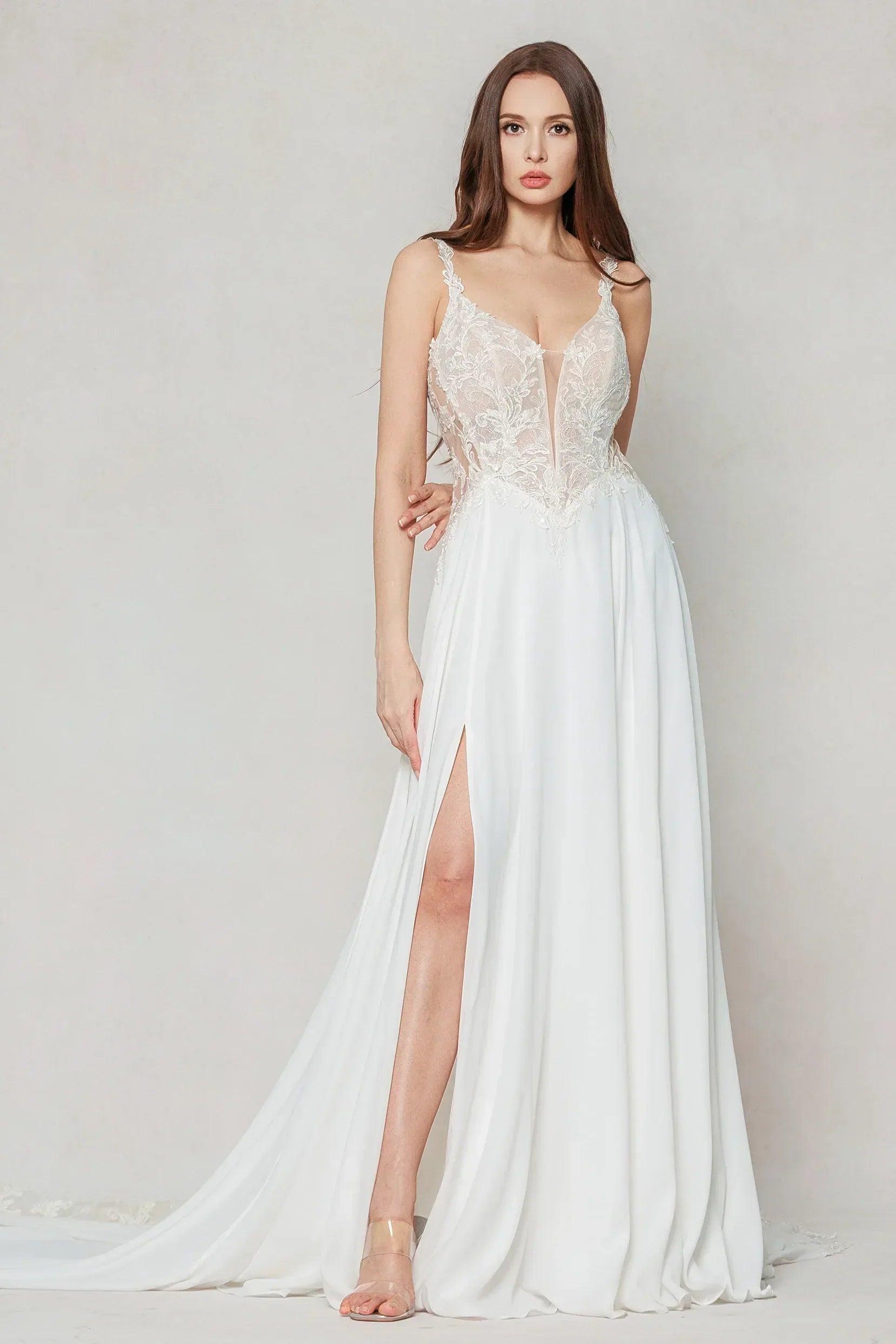 A-Line Court Train Chiffon Wedding Dress CW3625