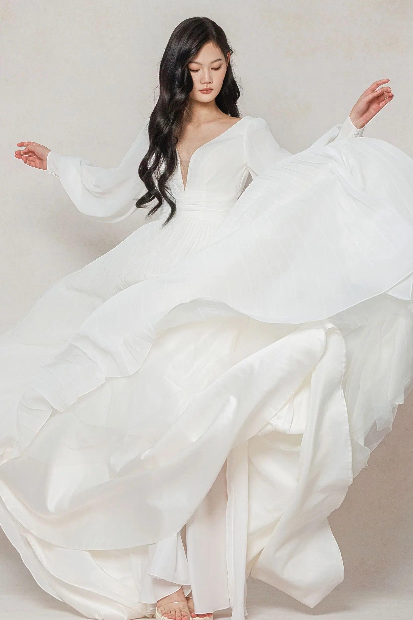 A-Line Court Train Chiffon Wedding Dress CW3626