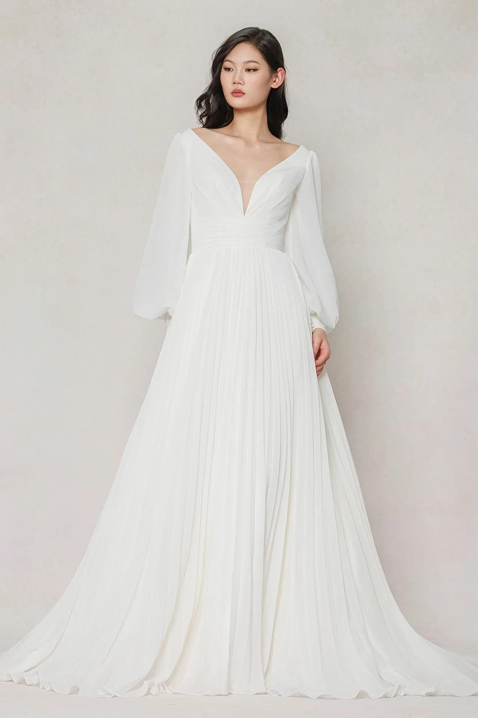 A-Line Court Train Chiffon Wedding Dress CW3626