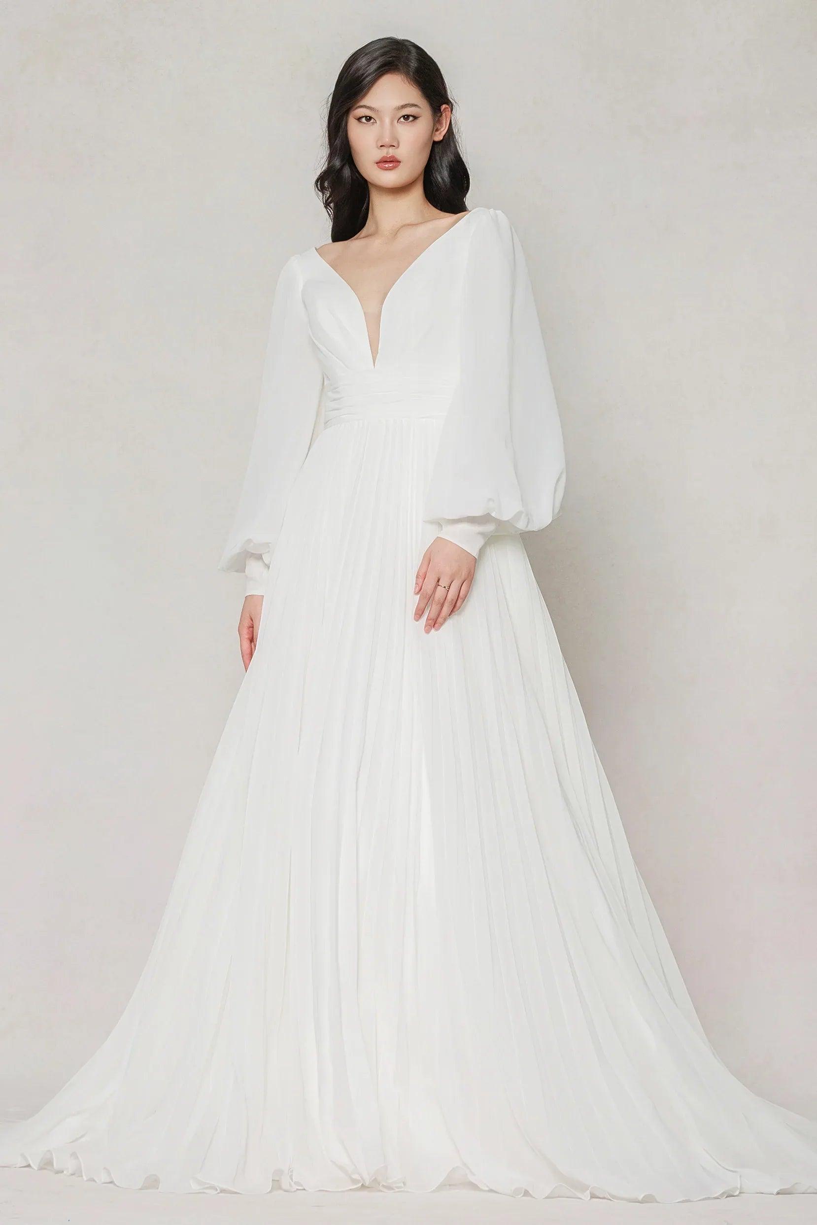 A-Line Court Train Chiffon Wedding Dress CW3626