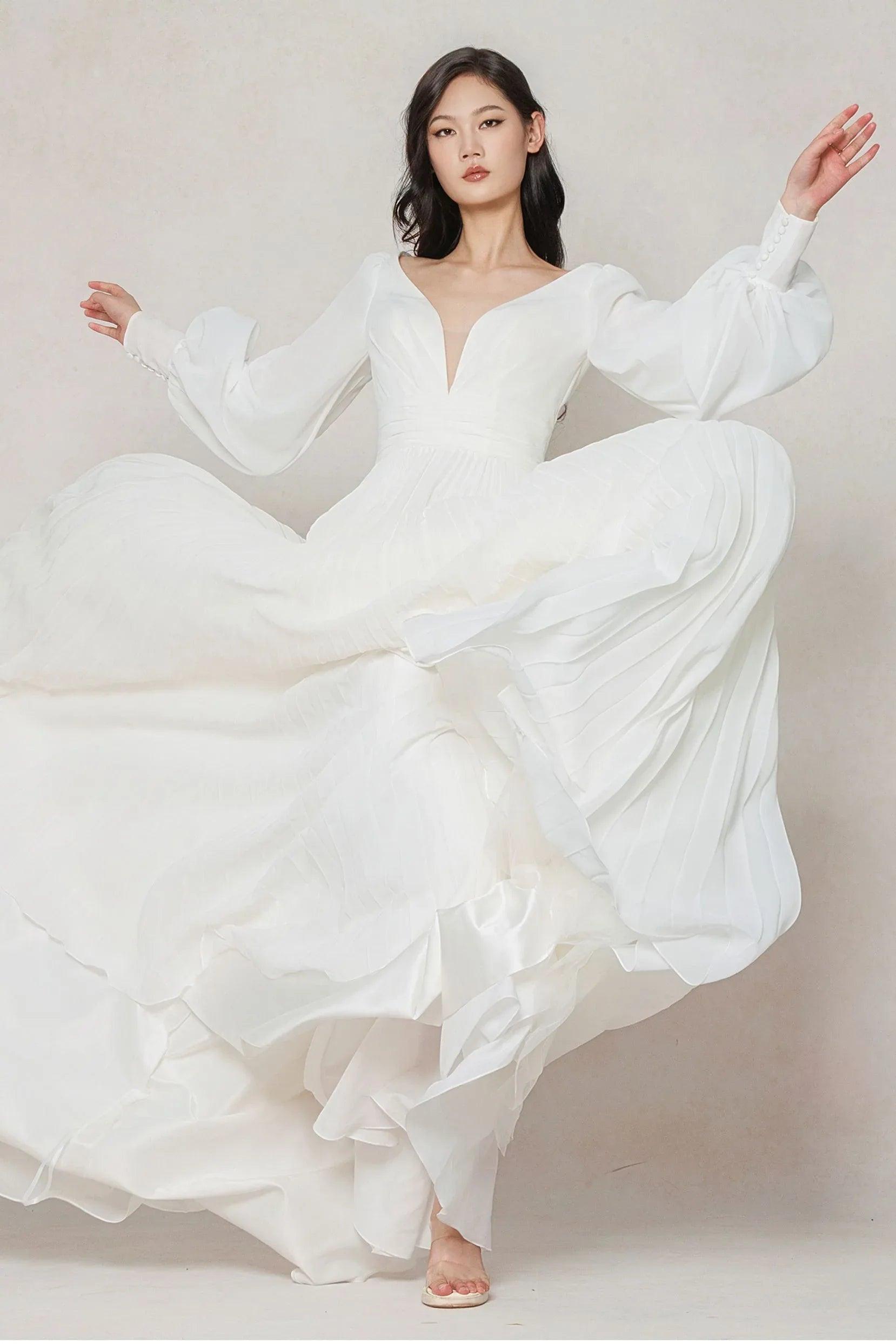 A-Line Court Train Chiffon Wedding Dress CW3626