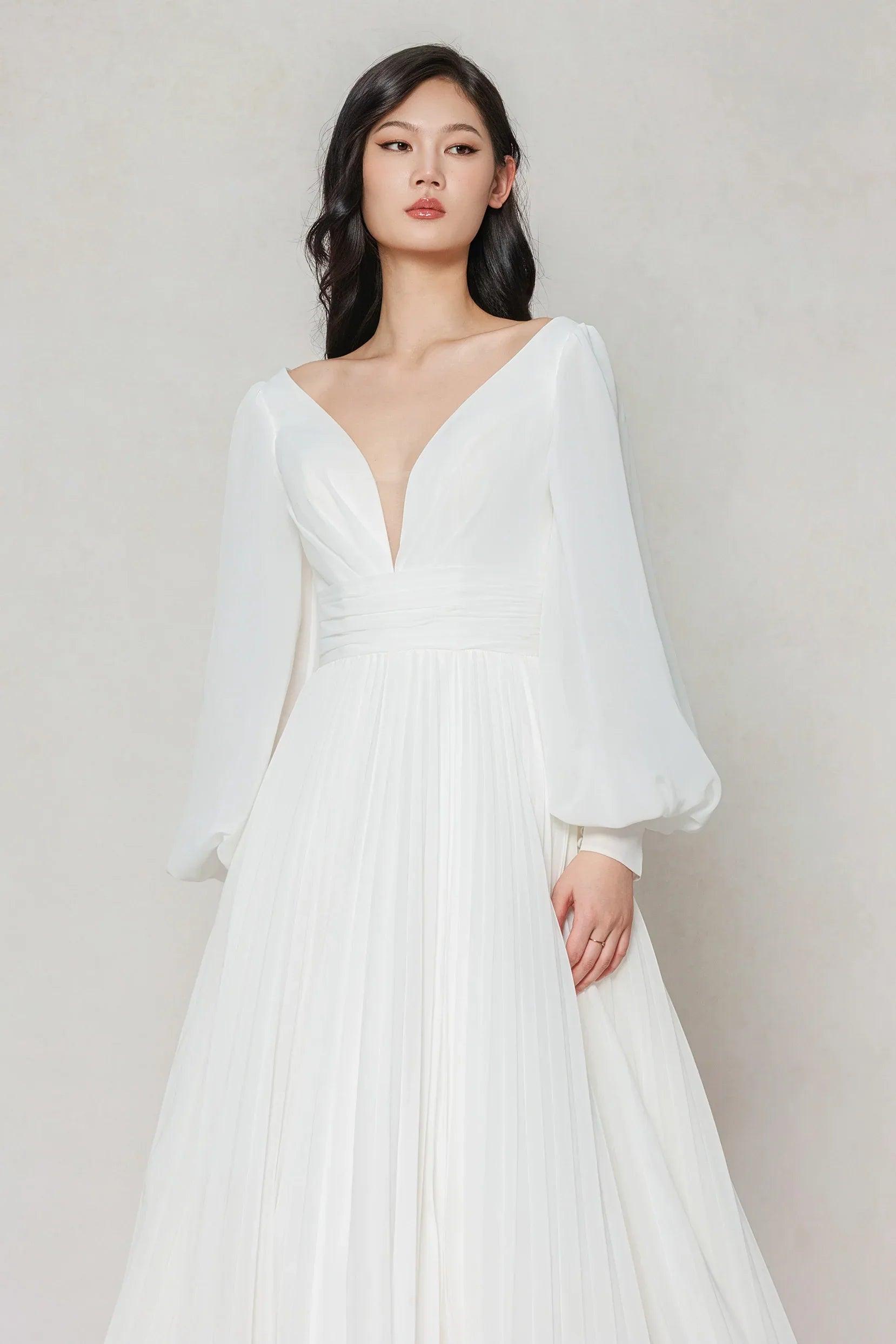 A-Line Court Train Chiffon Wedding Dress CW3626