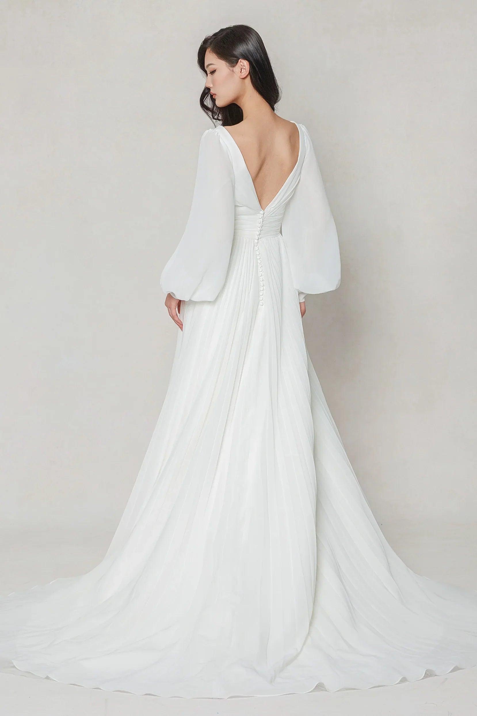 A-Line Court Train Chiffon Wedding Dress CW3626