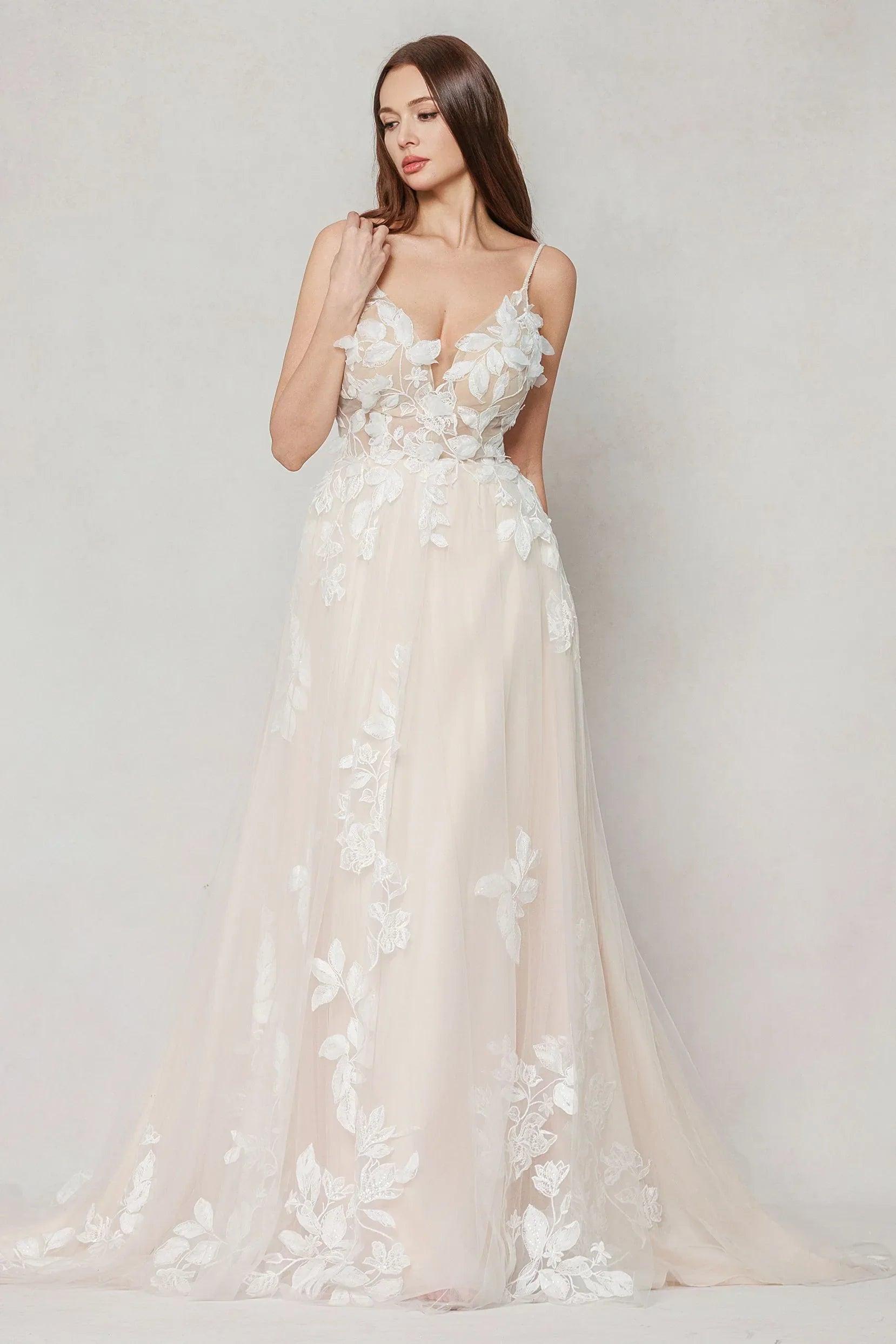 A-Line Sweep-Brush Train Tulle Wedding Dress CW3627