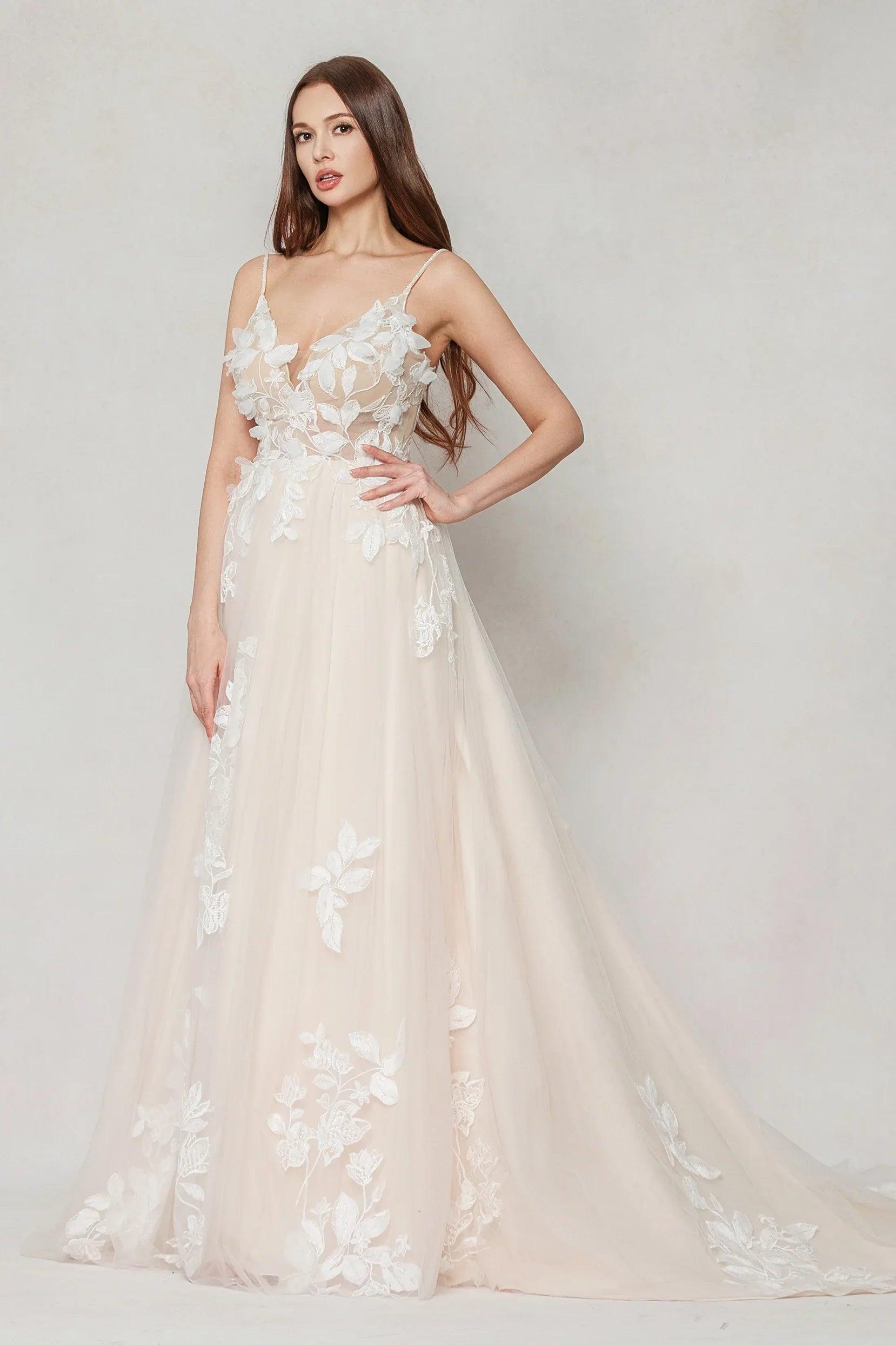 A-Line Sweep-Brush Train Tulle Wedding Dress CW3627