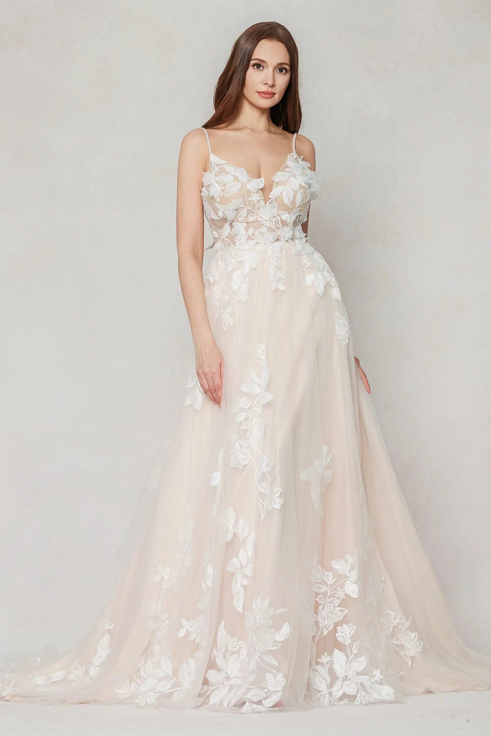 A-Line Sweep-Brush Train Tulle Wedding Dress CW3627