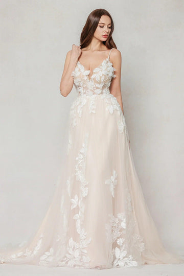 A-Line Sweep-Brush Train Tulle Wedding Dress CW3627