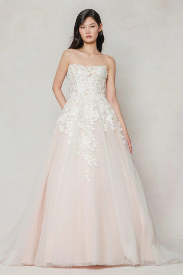 A-Line Sweep-Brush Train Tulle Wedding Dress CW3628