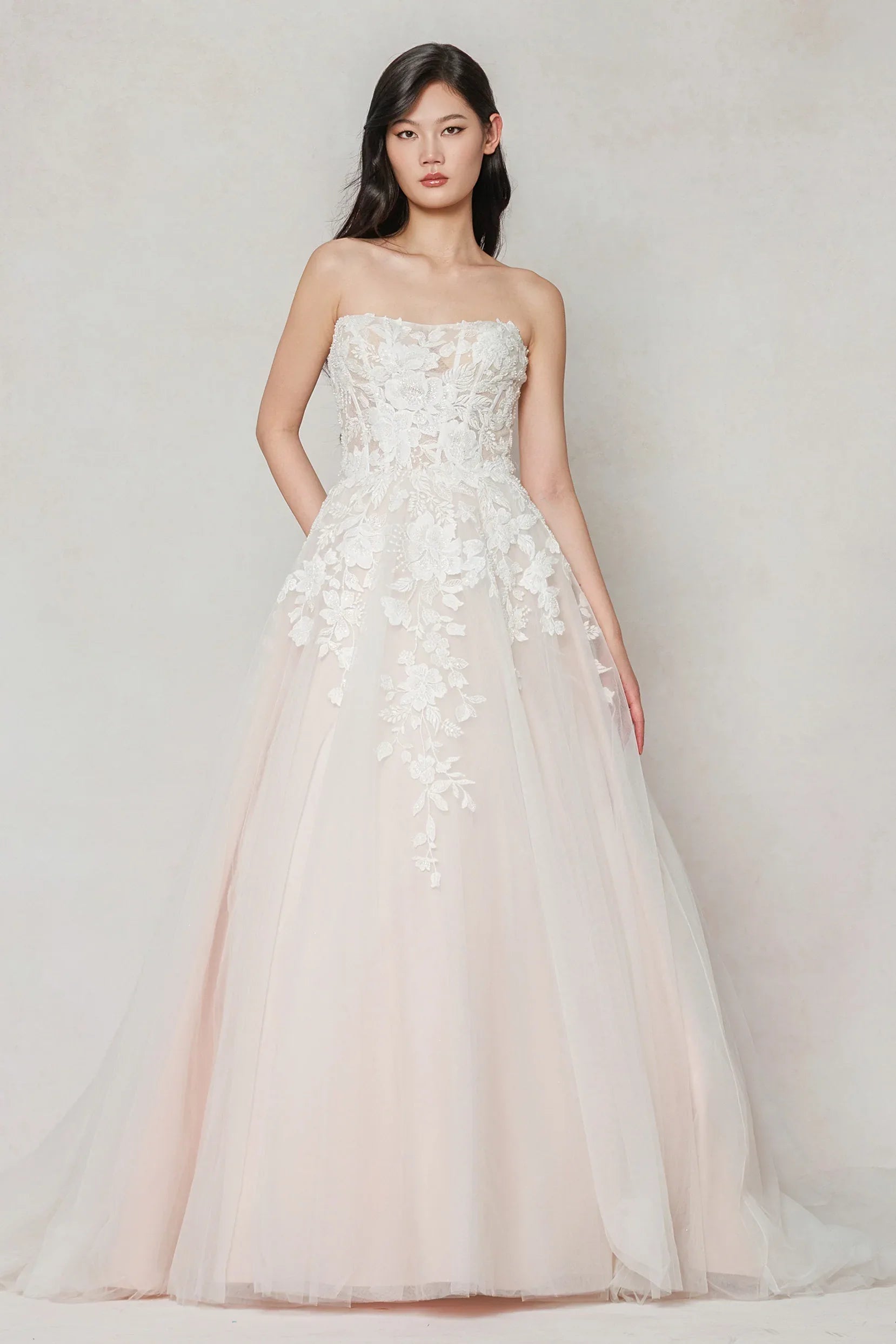 A-Line Sweep-Brush Train Tulle Wedding Dress CW3628