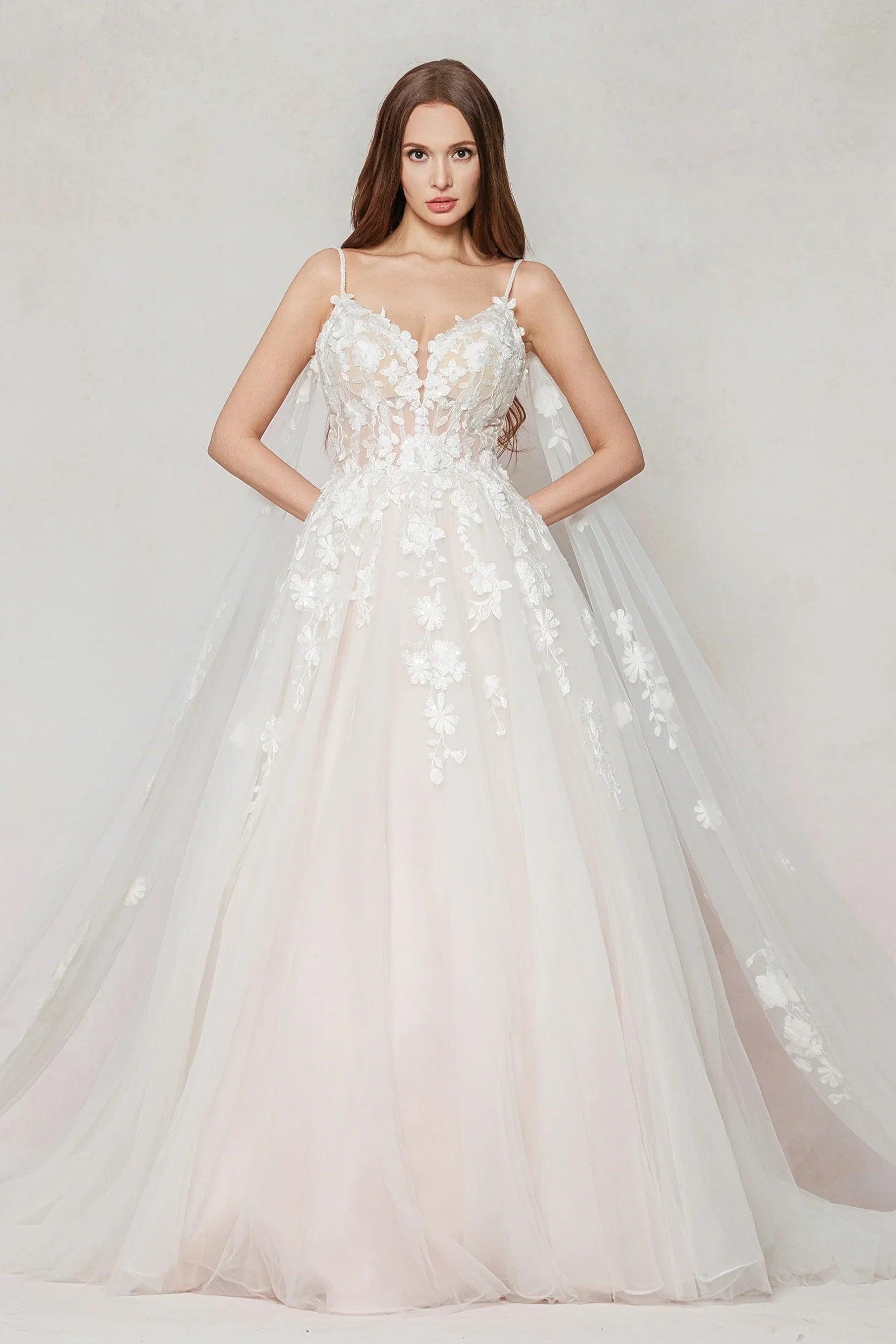 A-Line Sweep-Brush Train Tulle Wedding Dress CW3629