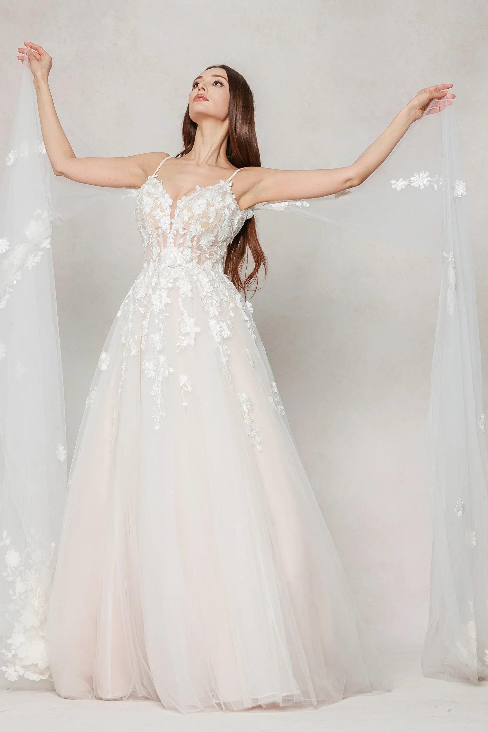 A-Line Sweep-Brush Train Tulle Wedding Dress CW3629