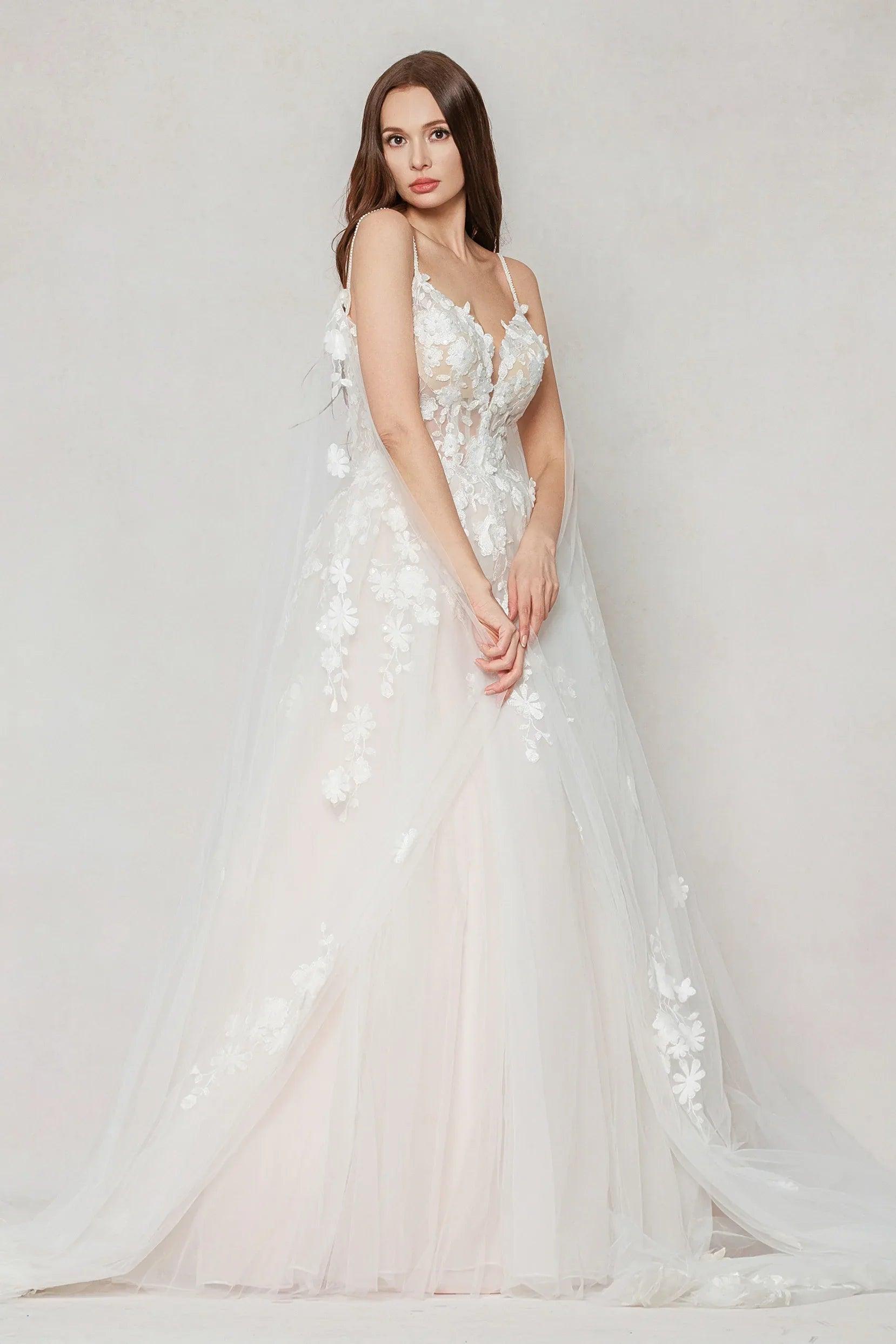 A-Line Sweep-Brush Train Tulle Wedding Dress CW3629