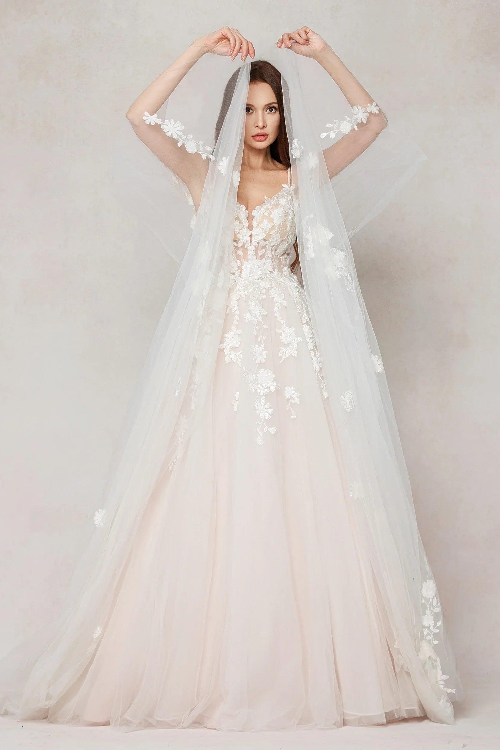 A-Line Sweep-Brush Train Tulle Wedding Dress CW3629
