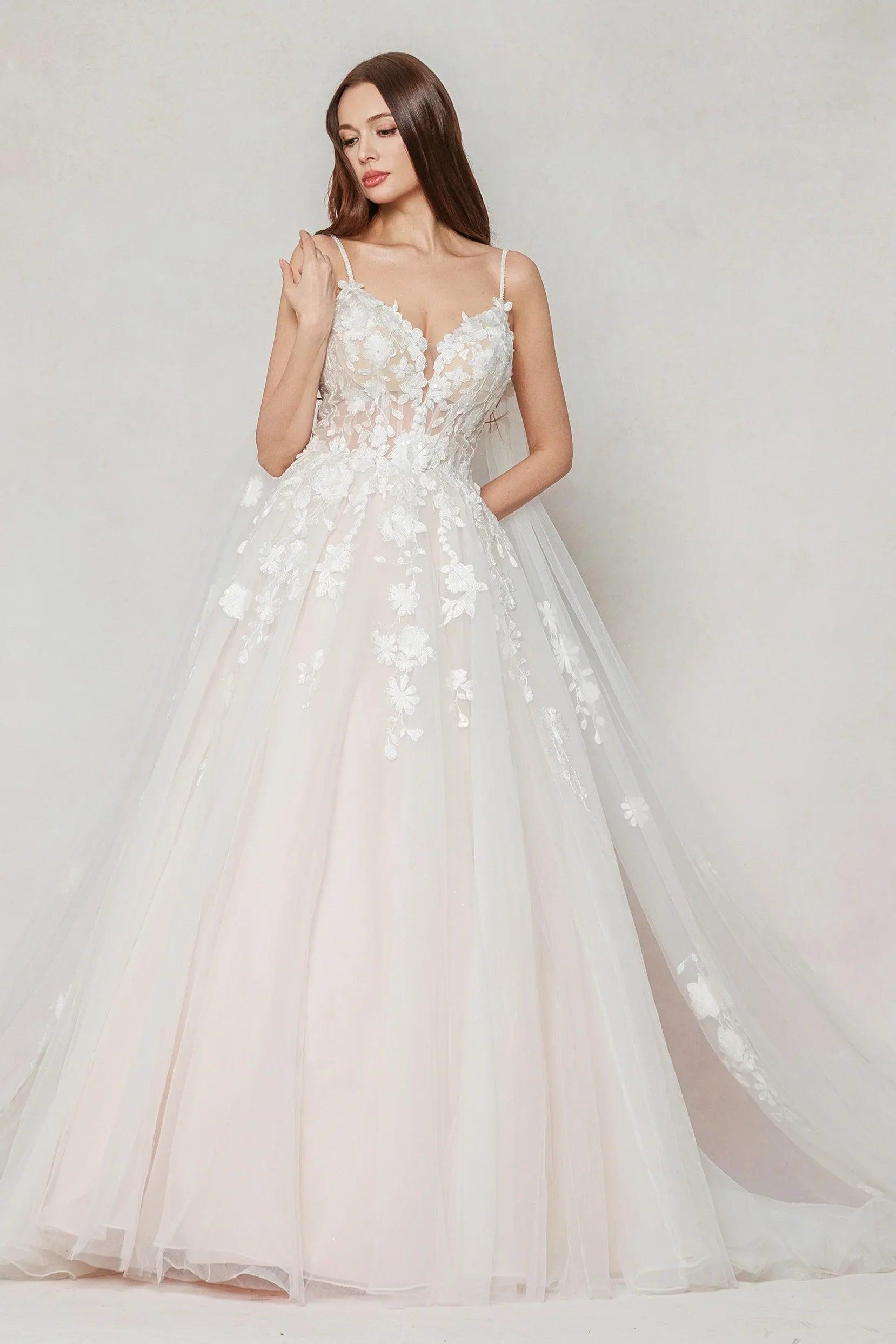 A-Line Sweep-Brush Train Tulle Wedding Dress CW3629