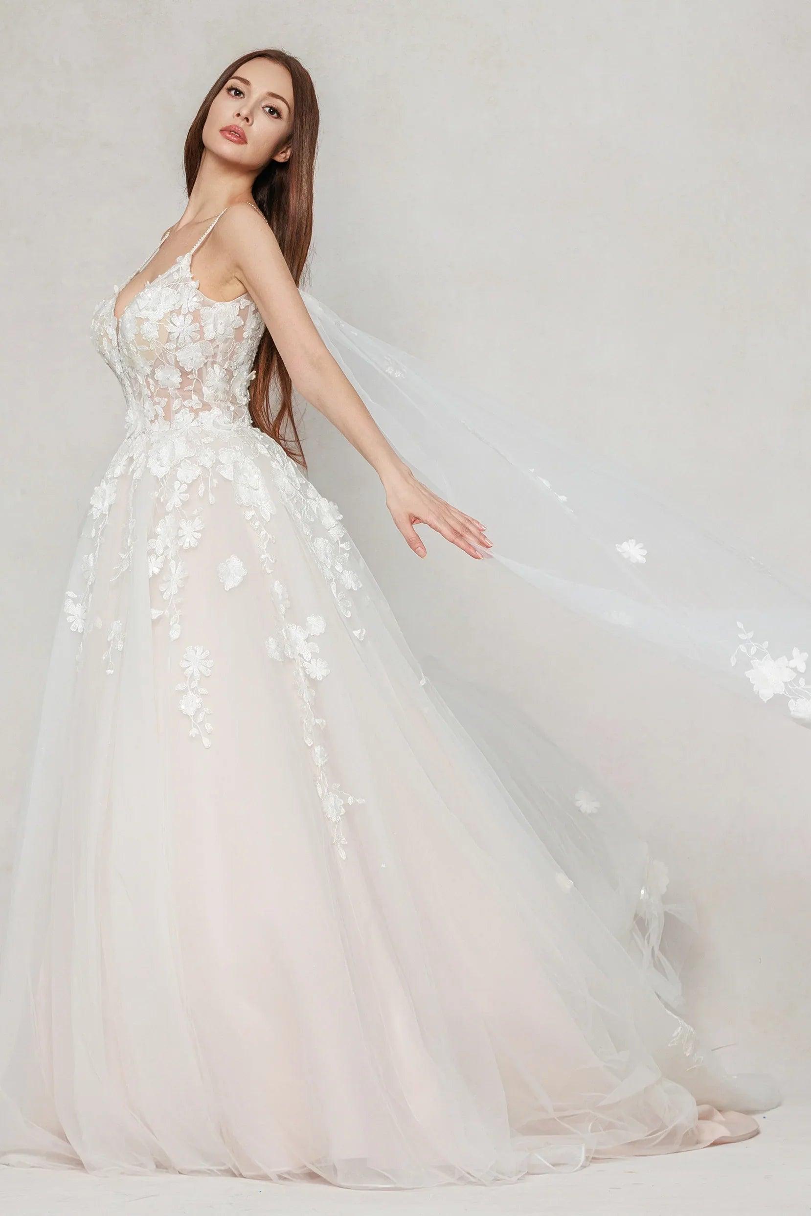 A-Line Sweep-Brush Train Tulle Wedding Dress CW3629