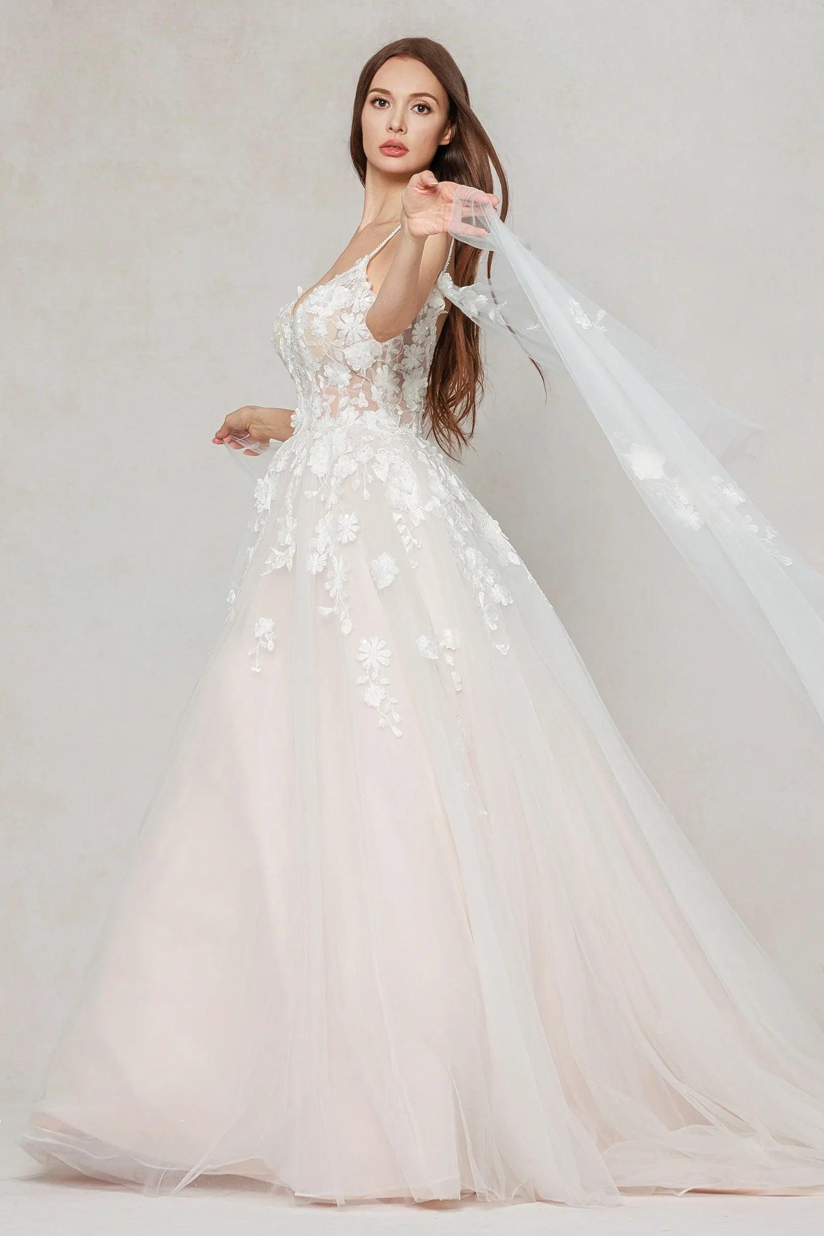 A-Line Sweep-Brush Train Tulle Wedding Dress CW3629