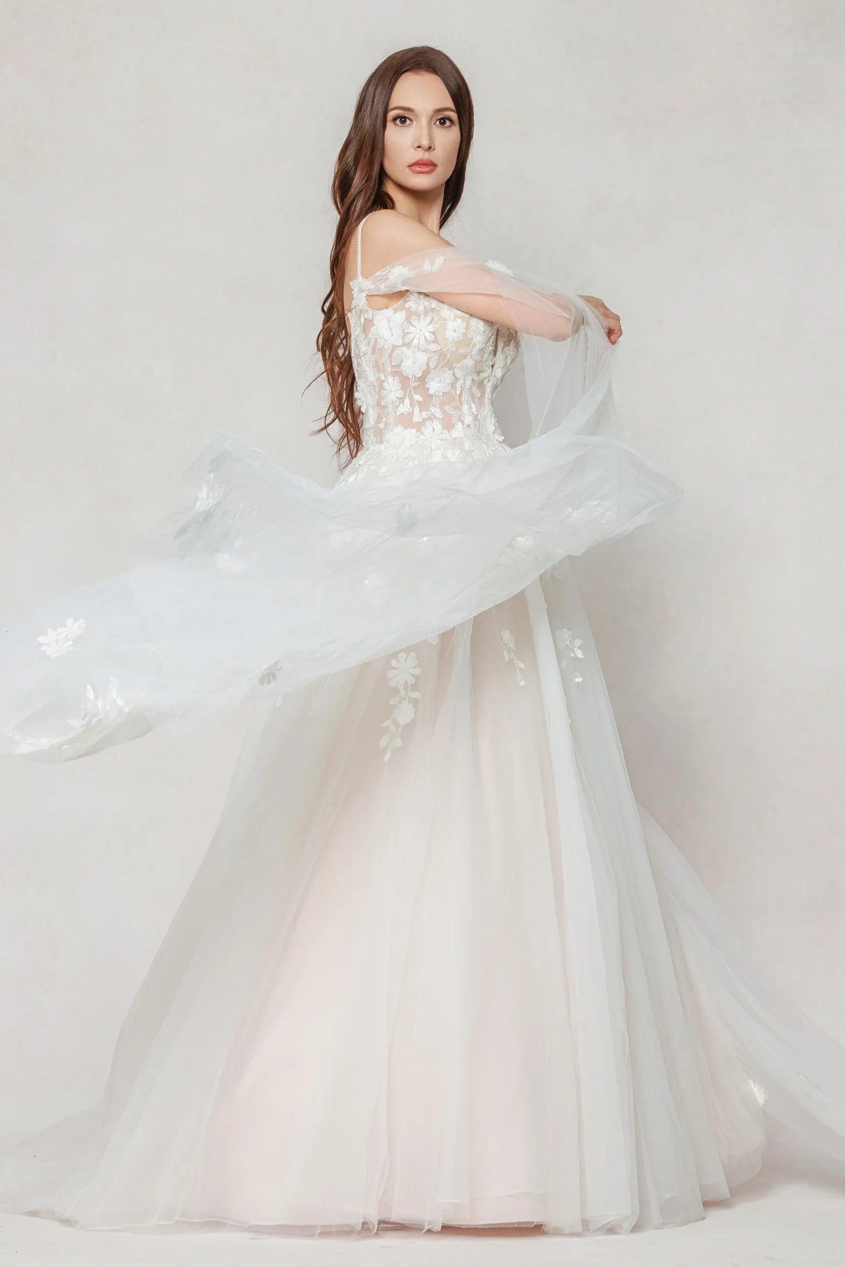 A-Line Sweep-Brush Train Tulle Wedding Dress CW3629
