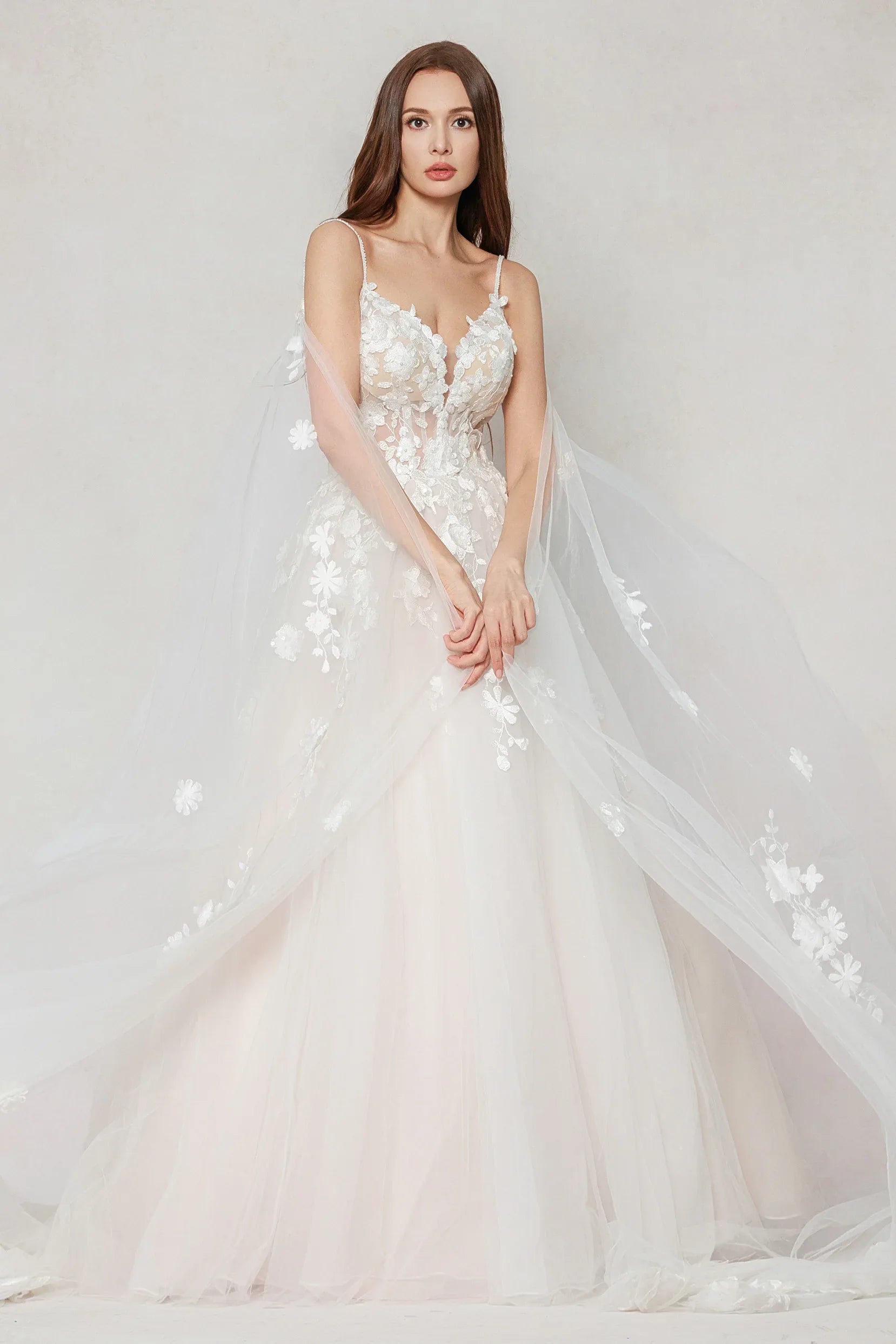 A-Line Sweep-Brush Train Tulle Wedding Dress CW3629