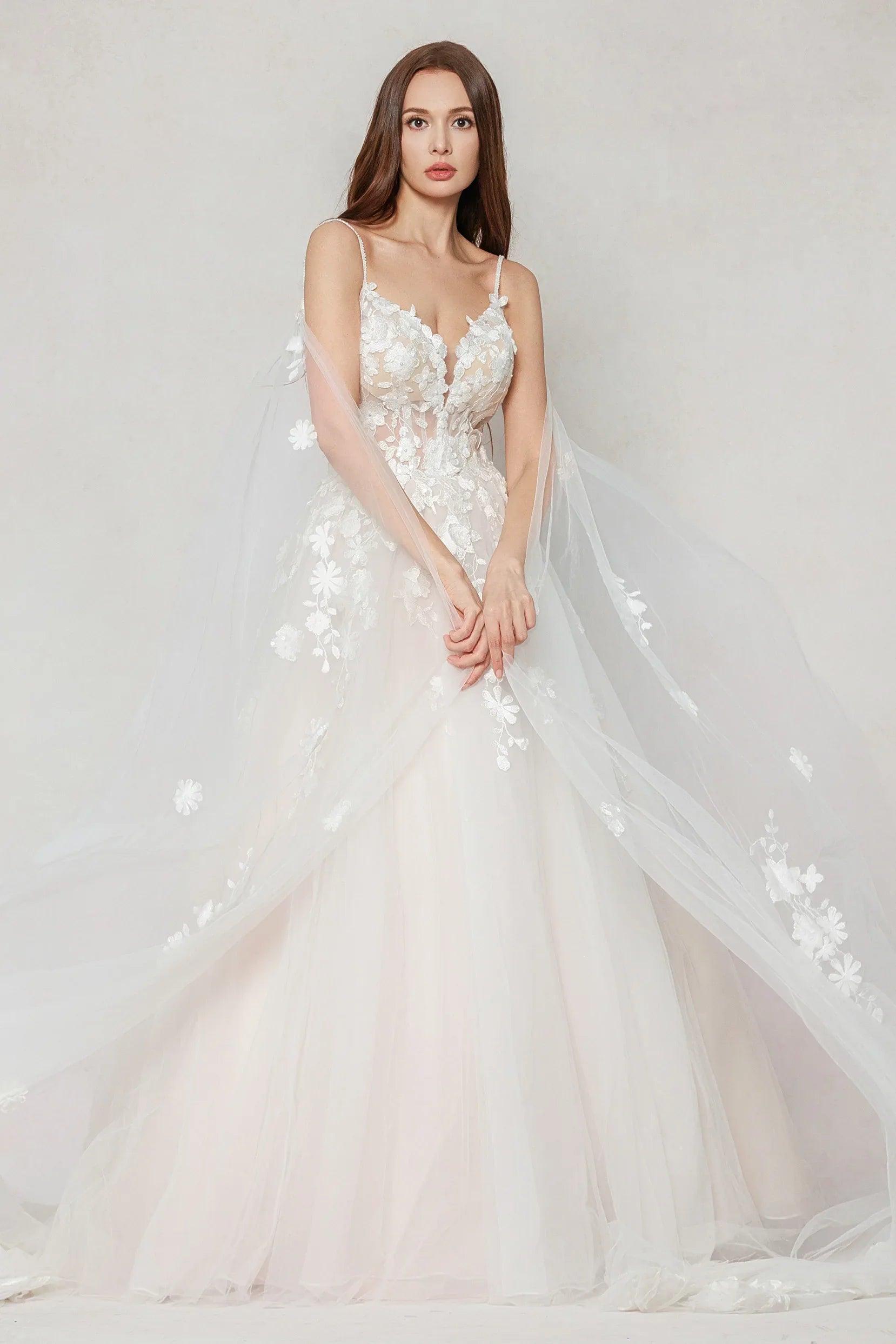 A-Line Sweep-Brush Train Tulle Wedding Dress CW3629