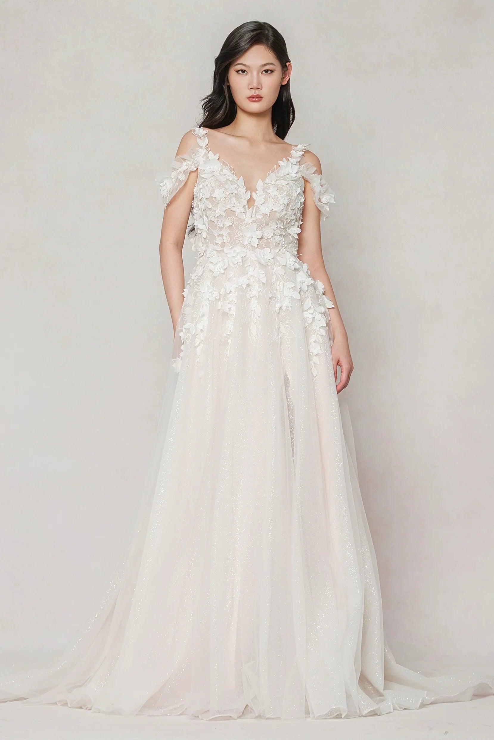 A-Line Sweep-Brush Train Tulle Wedding Dress CW3630