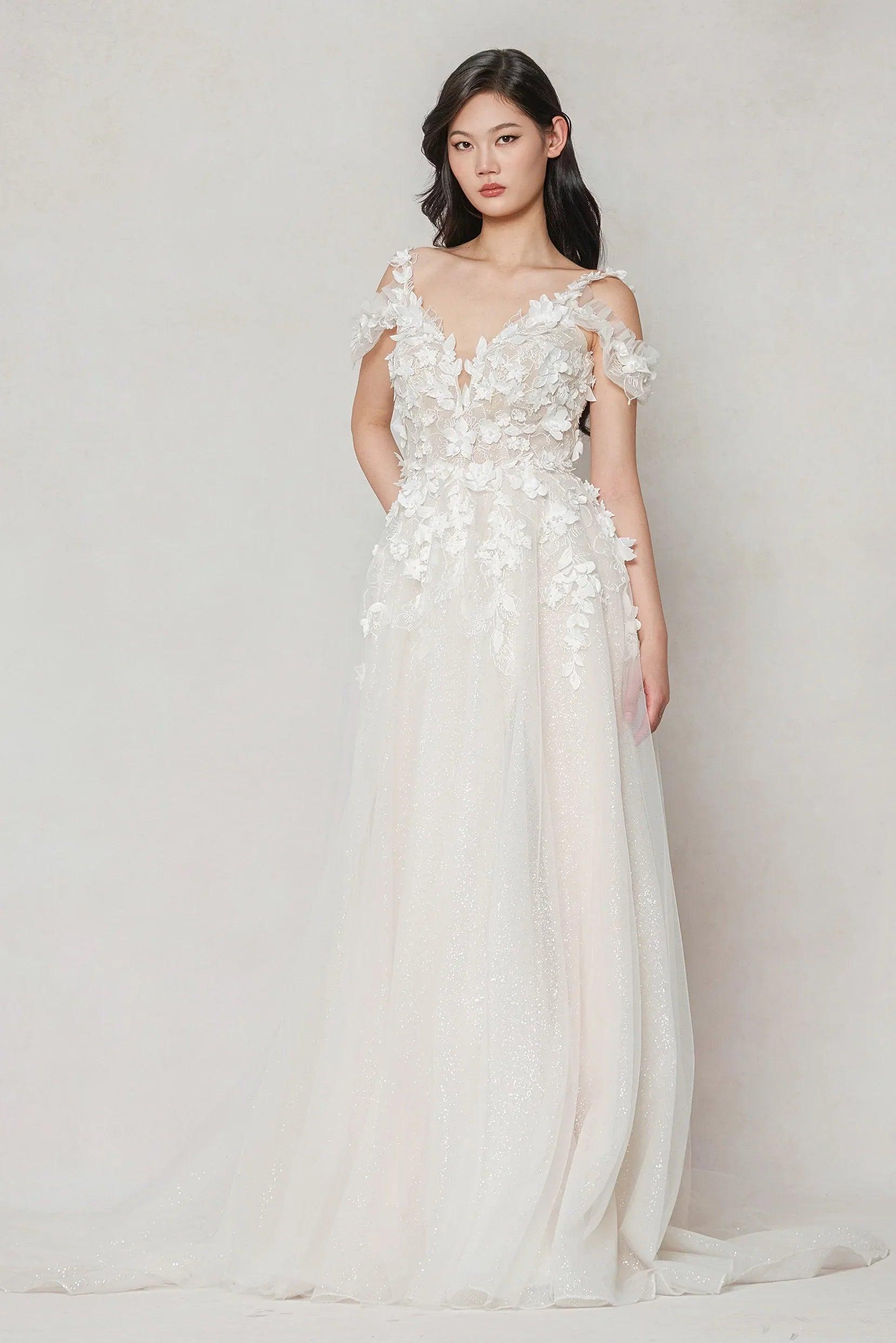 A-Line Sweep-Brush Train Tulle Wedding Dress CW3630
