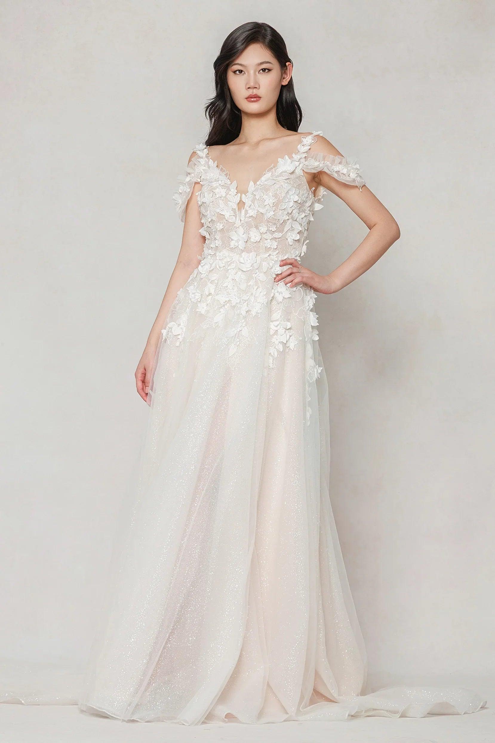 A-Line Sweep-Brush Train Tulle Wedding Dress CW3630