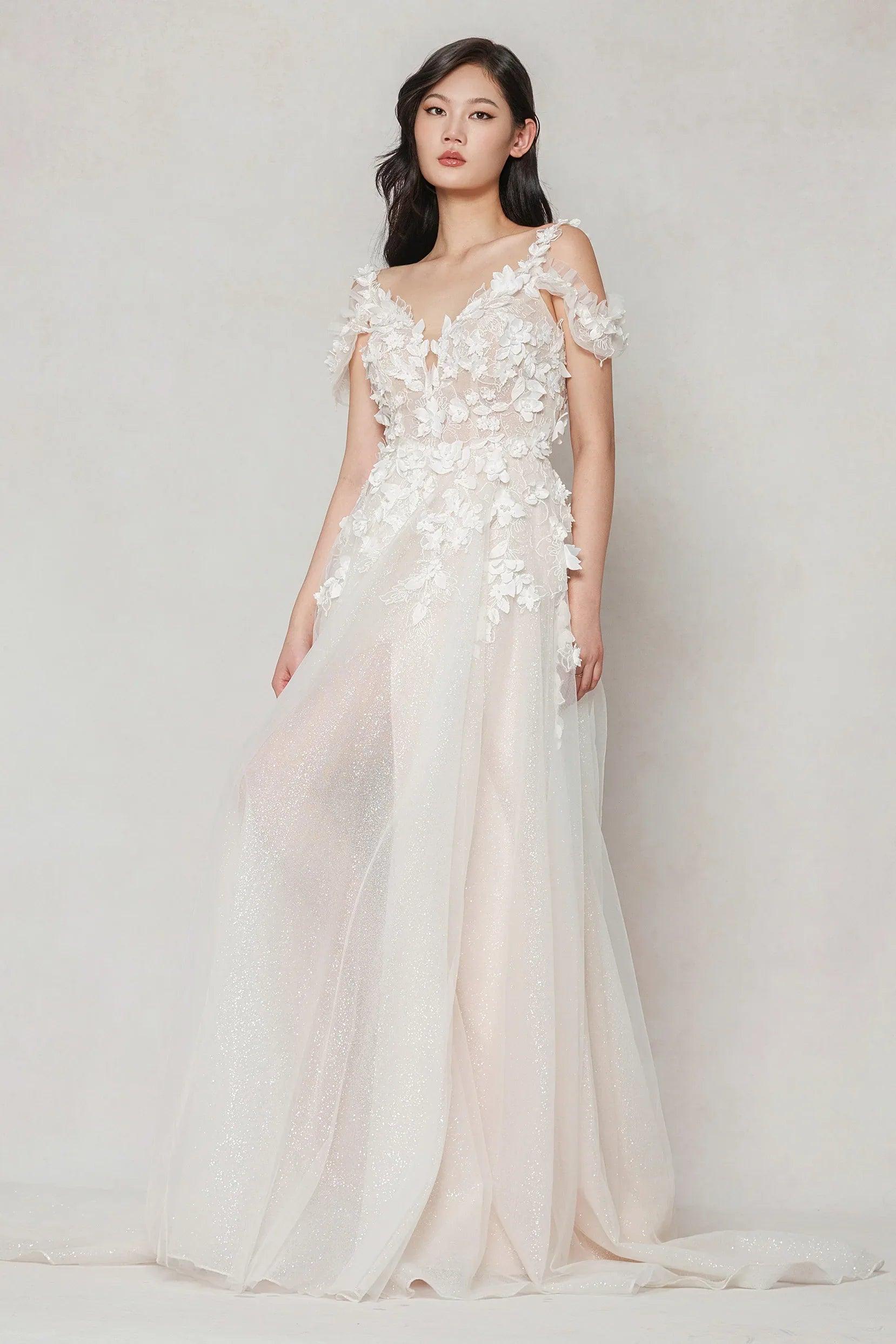A-Line Sweep-Brush Train Tulle Wedding Dress CW3630