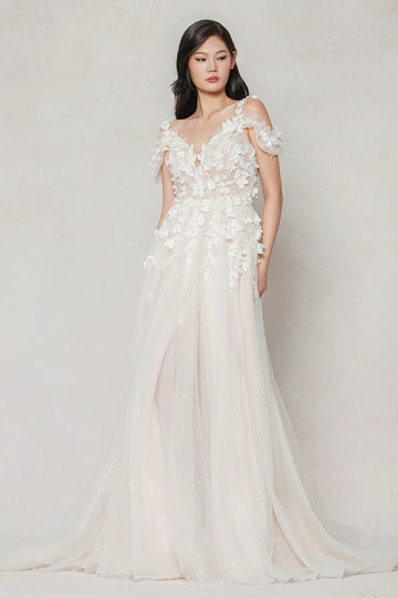 A-Line Sweep-Brush Train Tulle Wedding Dress CW3630