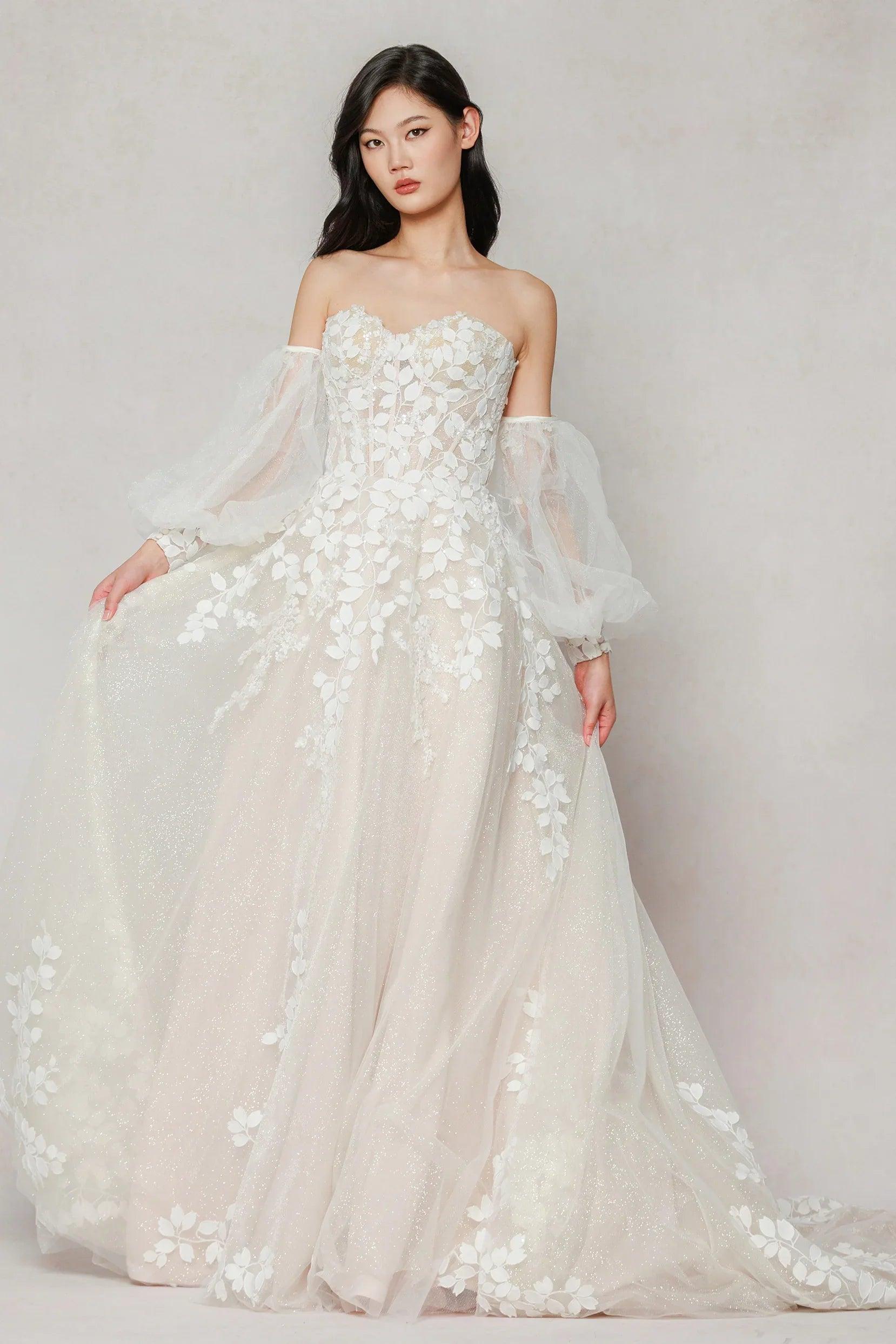 A-Line Sweep-Brush Train Tulle Wedding Dress CW3631