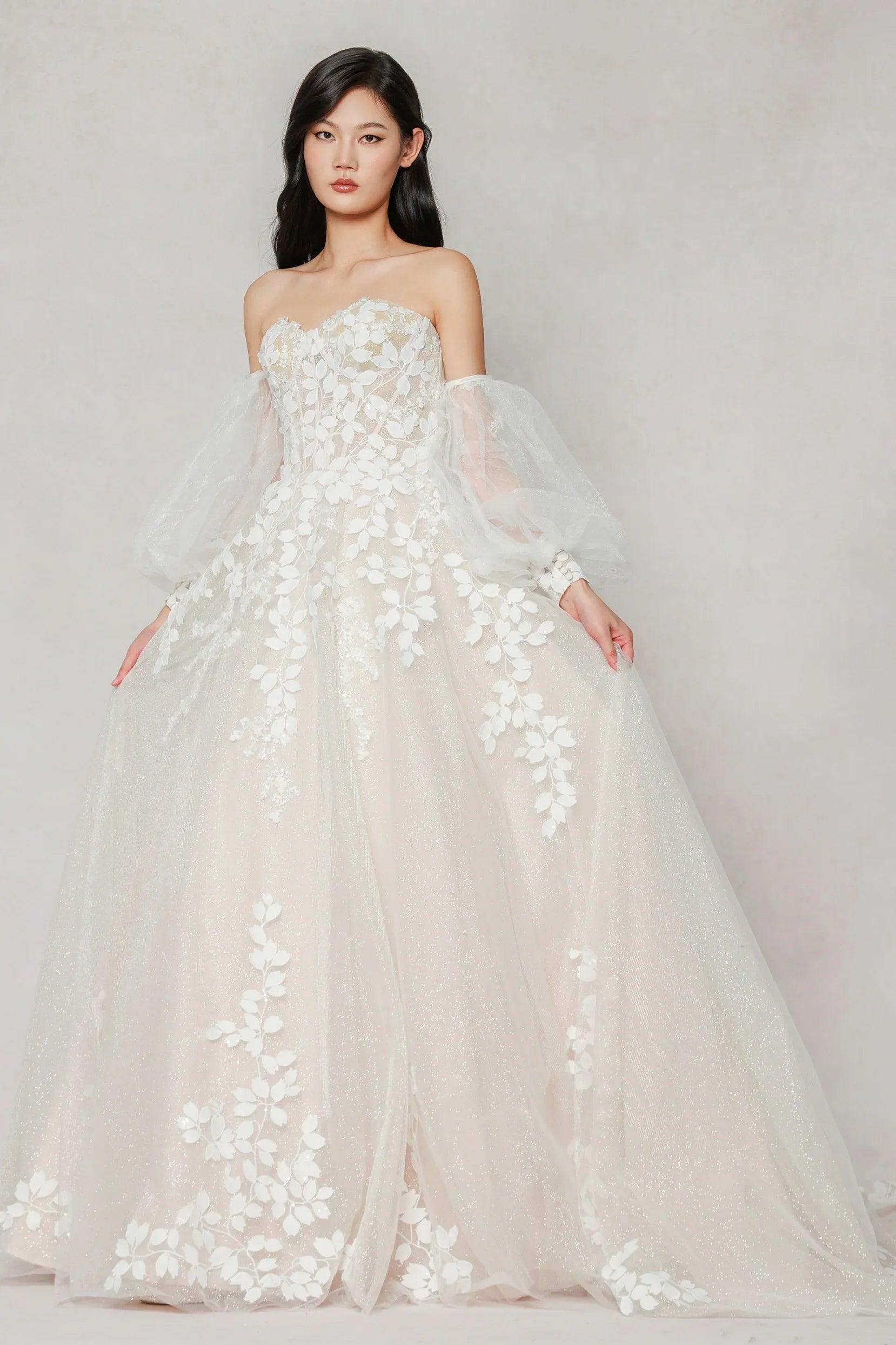 A-Line Sweep-Brush Train Tulle Wedding Dress CW3631